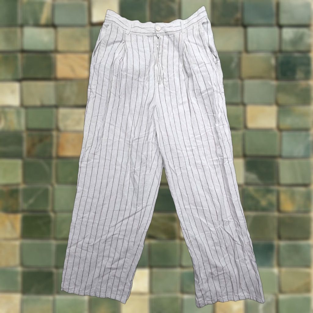 Urban Outfitters Urban Outfitters High Rise Pleated Pants Striped Linen Blend Wide-Leg Women L Regular White Bohemian 90s? Size 36" / US 14 / IT 50 - 1 Thumbnail