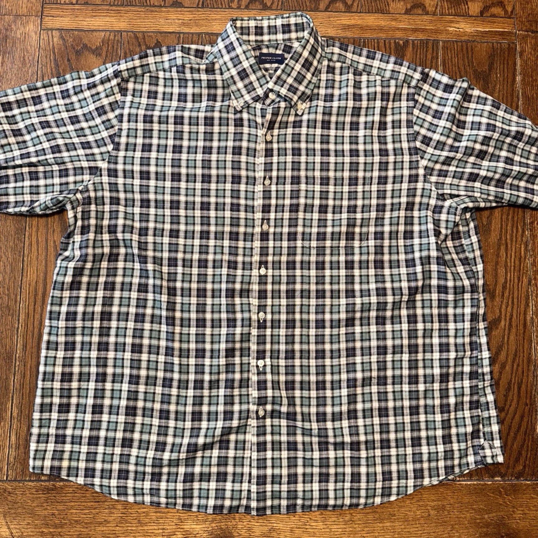 Proper Cloth Proper Cloth Men’s Shirt Plaid Blue White Green 18.2/32 Button-Up Collared Long Sleeve Non-Iron Multicolor Classic Preppy 31x28 Mens Size US XXL / EU 58 / 5 - 2 Thumbnail