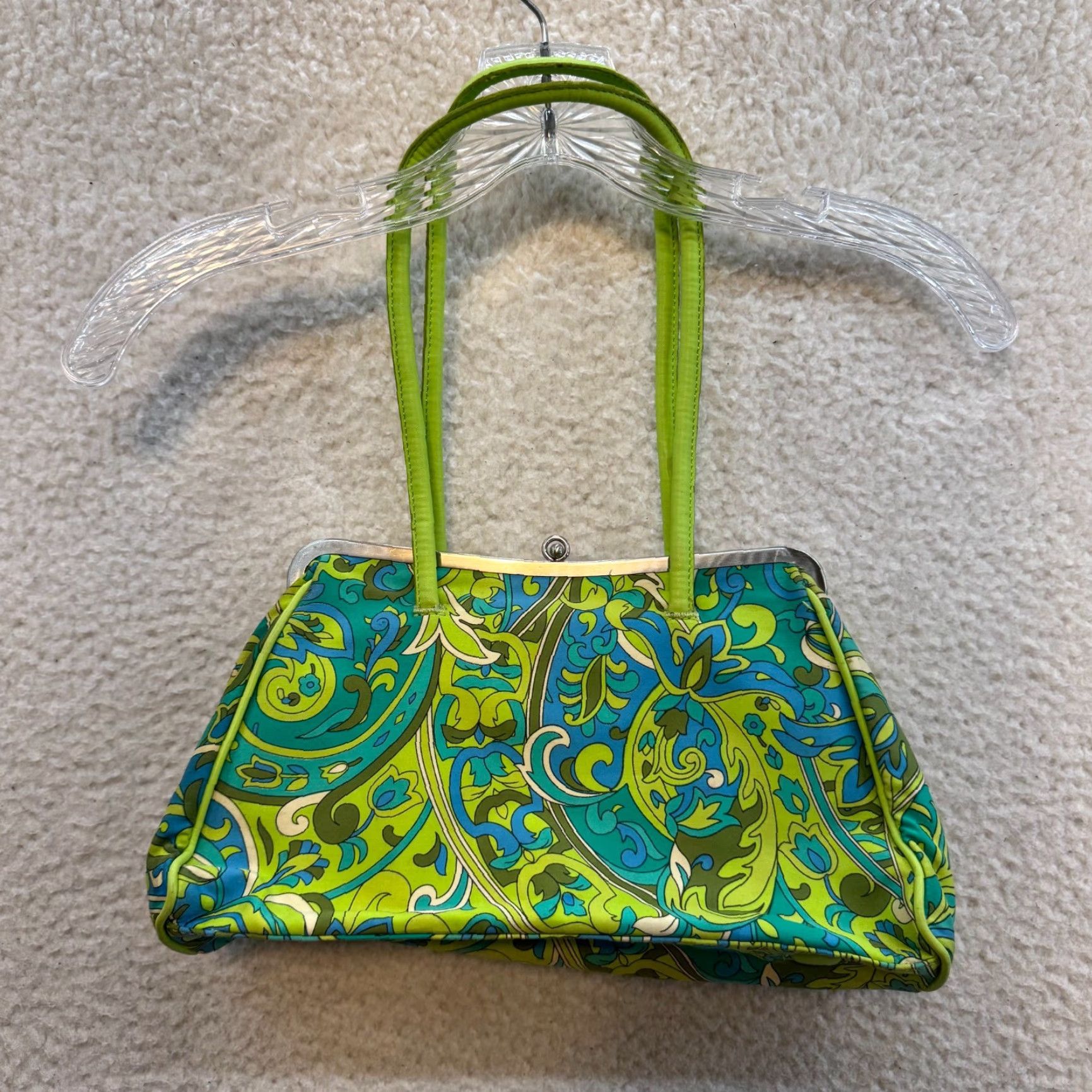 Nine West VINTAGE Nine West Shoulder Bag Purse Green Kisslock Groovy Pattern 90s Y2K Womens Bag Size ONE SIZE - 2 Thumbnail