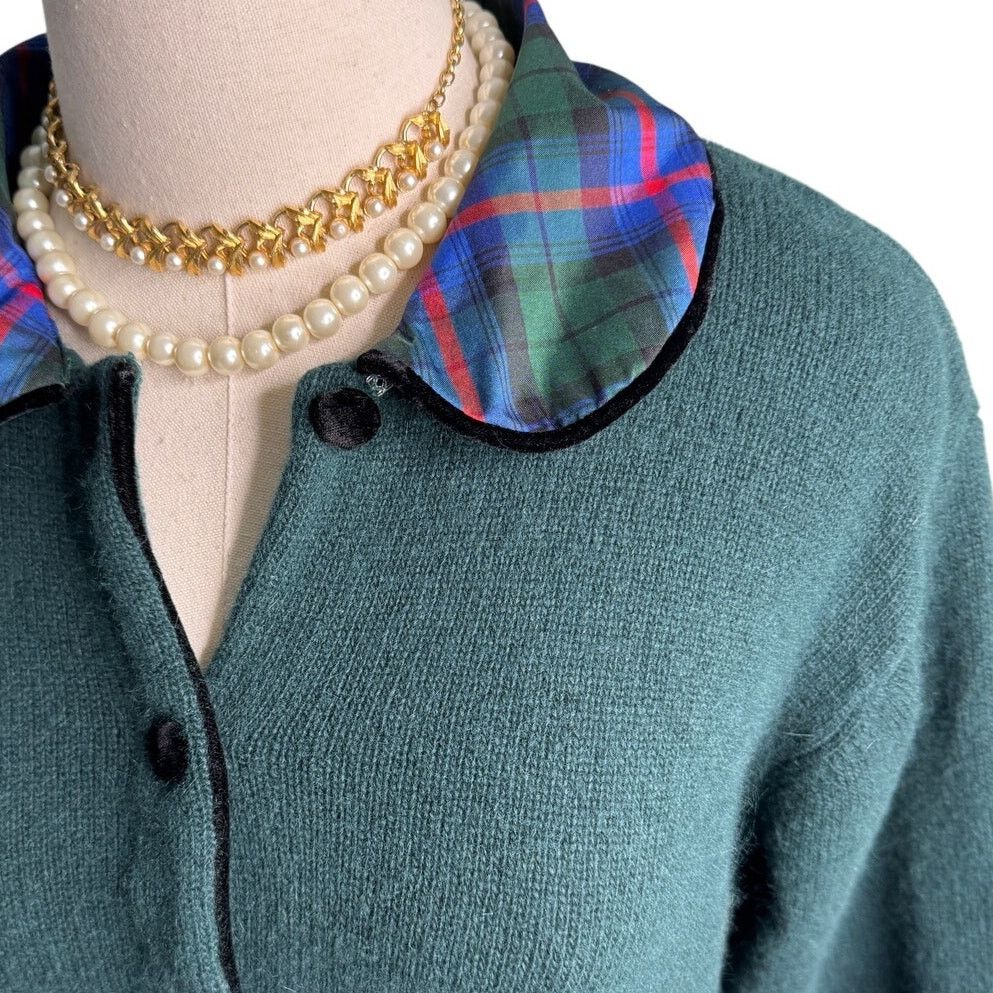 Vintage Vintage wool angora plaid round collar cardigan size M Size M / US 6-8 / IT 42-44 - 3 Thumbnail