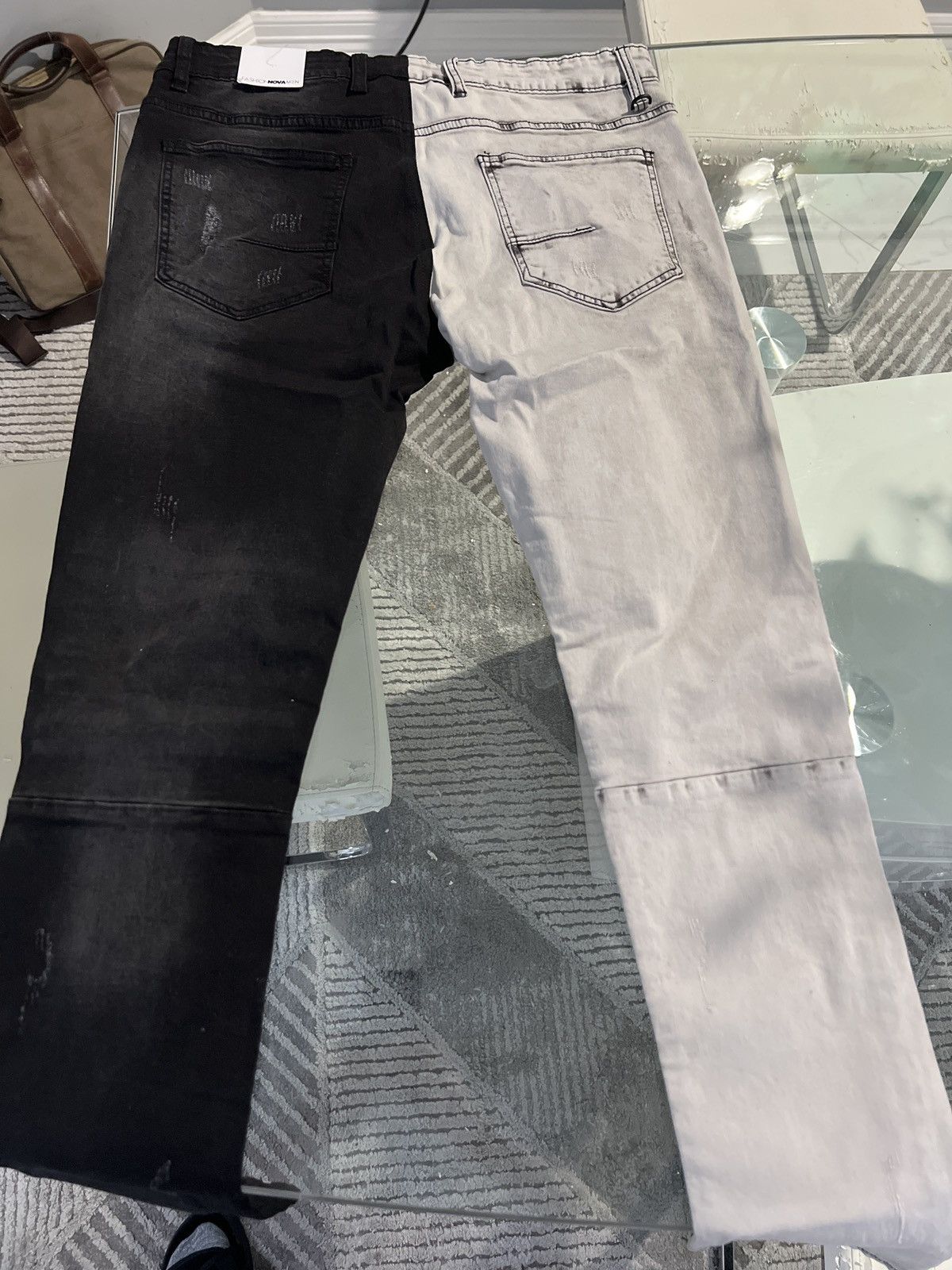 Fashion Nova Distressed Contrast Skinny Jeans Half Black