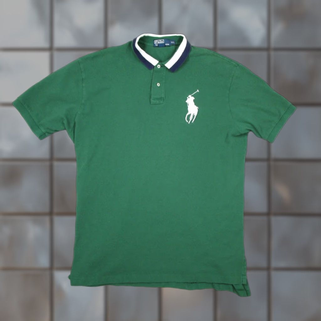 Vintage Polo Ralph Lauren Men's 2XL Green Short Sleeve Pique Polo Shirt with Embroidered White Pony Logo