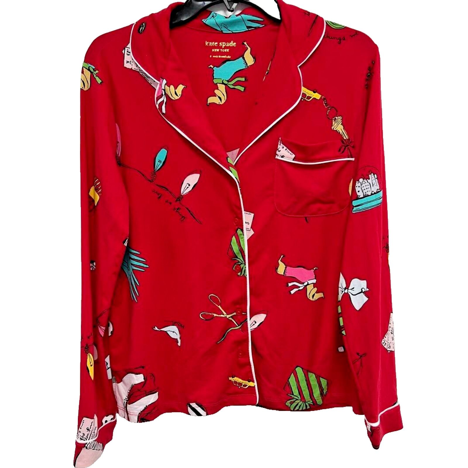 Kate Spade Kate Spade Women Red Print Pajama Long Sleeve Size S A000722 Size ONE SIZE - 1 Thumbnail
