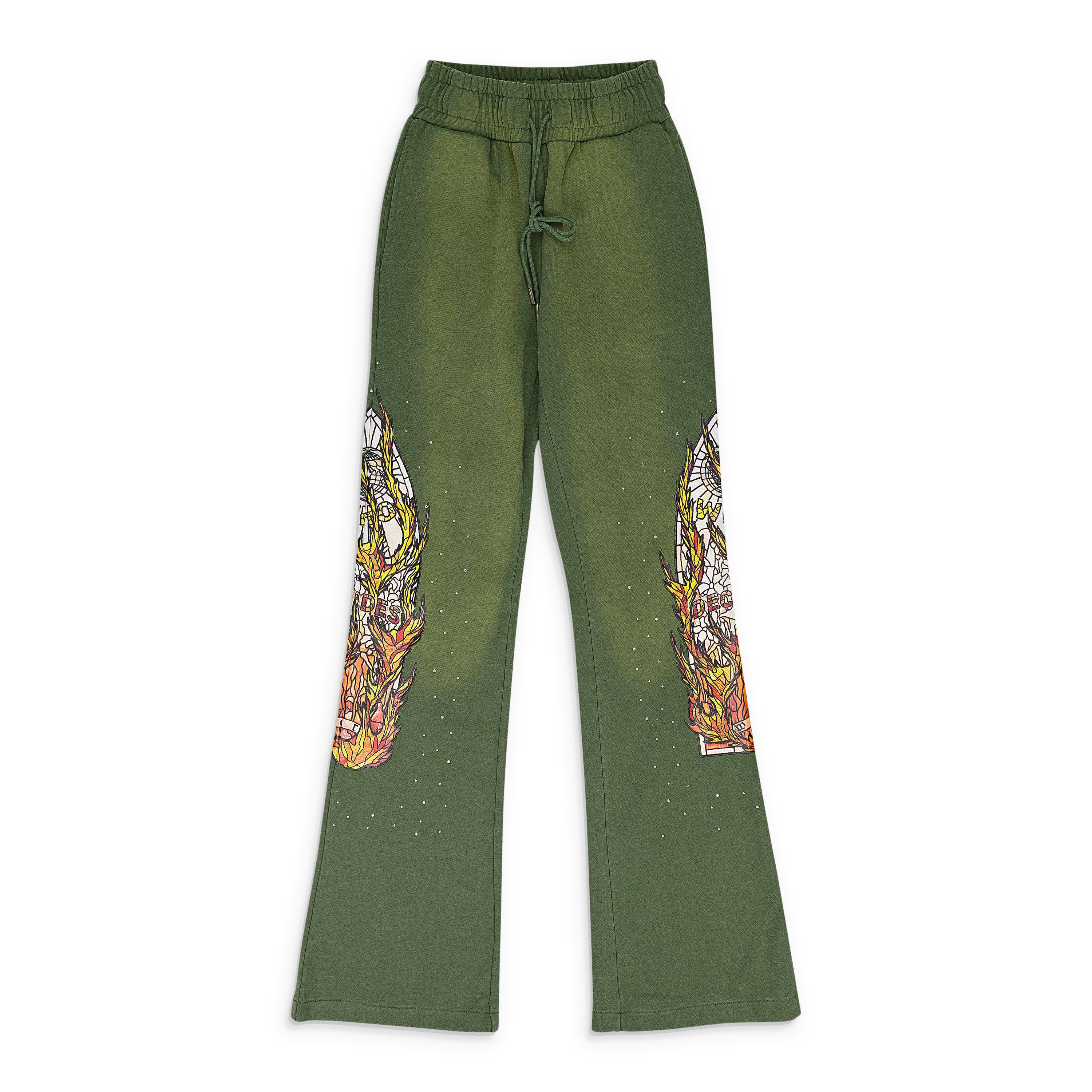 Who Decides War GREEN FLAME GLASS SWEATPANTS SIZE 28