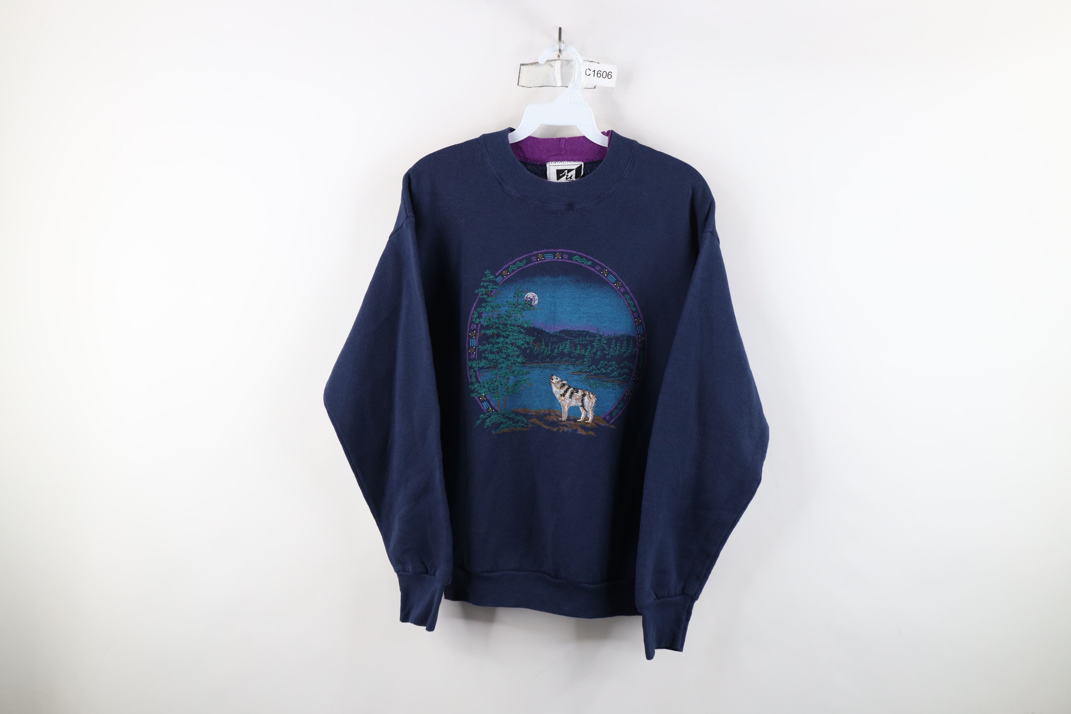 Vintage Vintage 90s Streetwear Nature Wolf Moon Sweatshirt Blue USA Size M / US 6-8 / IT 42-44 - 1 Thumbnail