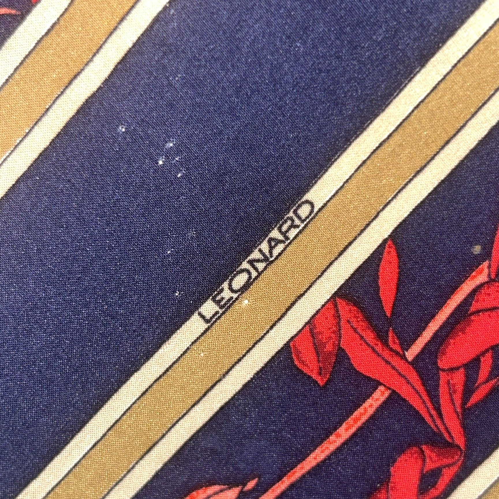 Vintage Leonard Paris Tie 100% Silk Blue Red Floral Neck Tie Italy Men's Classic 57"-60" Size ONE SIZE - 2 Thumbnail