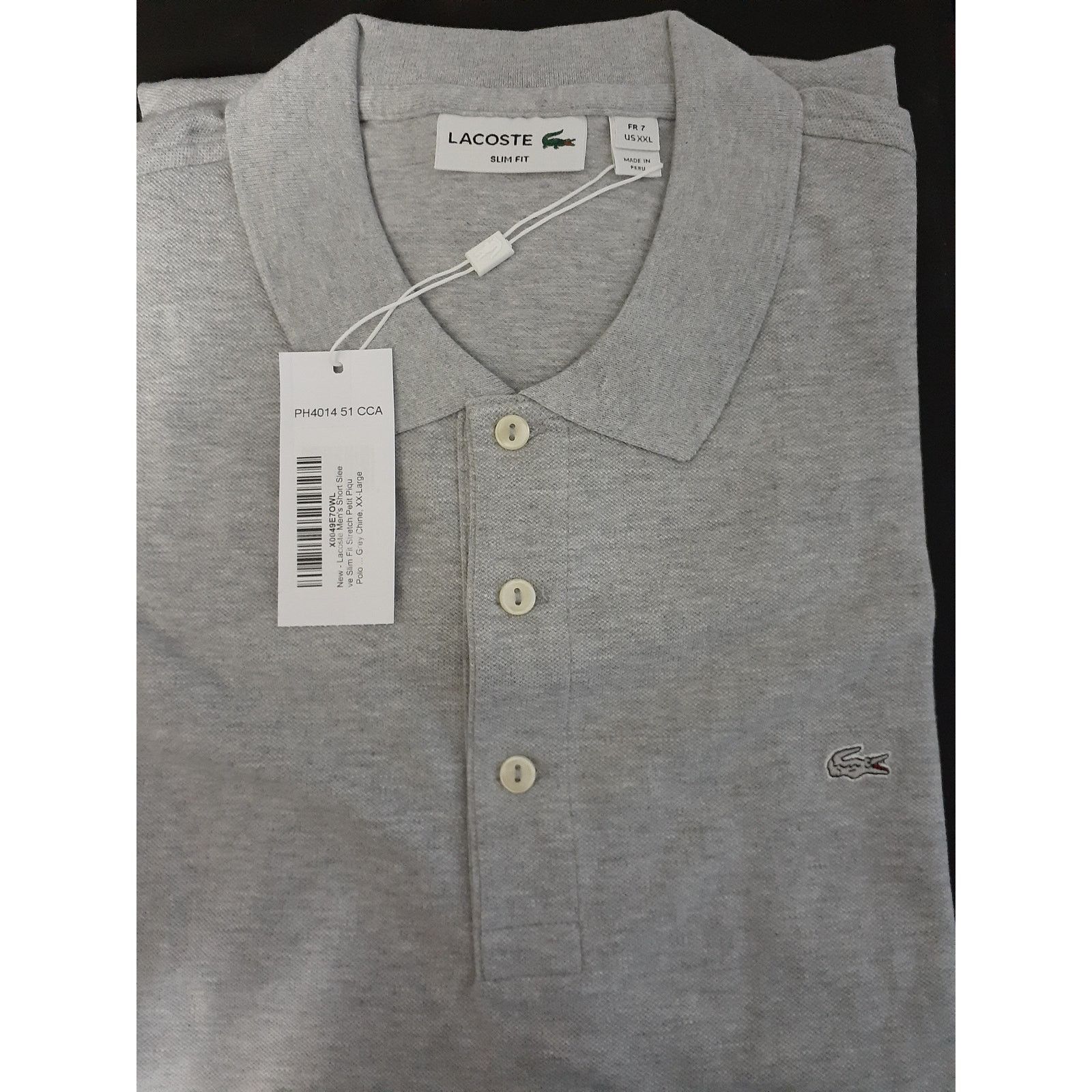 Lacoste Lacoste Men's Stretch Mini Pique Slim Fit Polo Grey 2XL Size US XXL / EU 58 / 5 - 2 Thumbnail