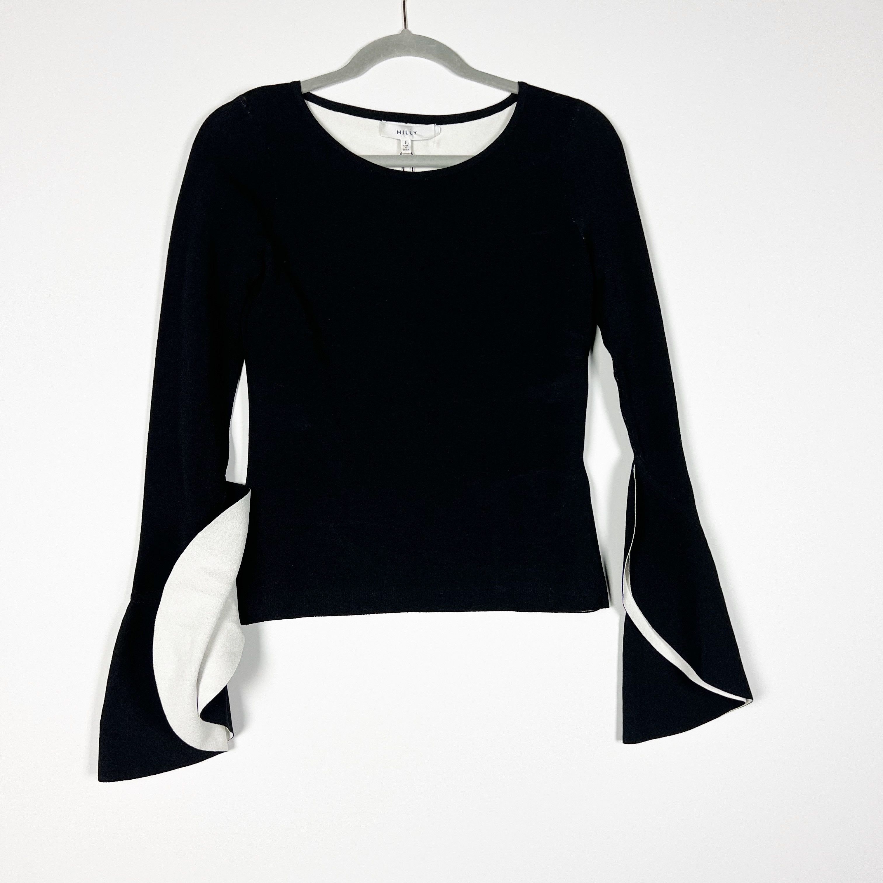 image of New Milly Contrast Dramatic Bell Sleeve Draped in Black, Women's (Size Small)