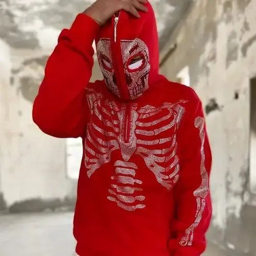 Red Rhinestone Zip Hoodie | Grailed