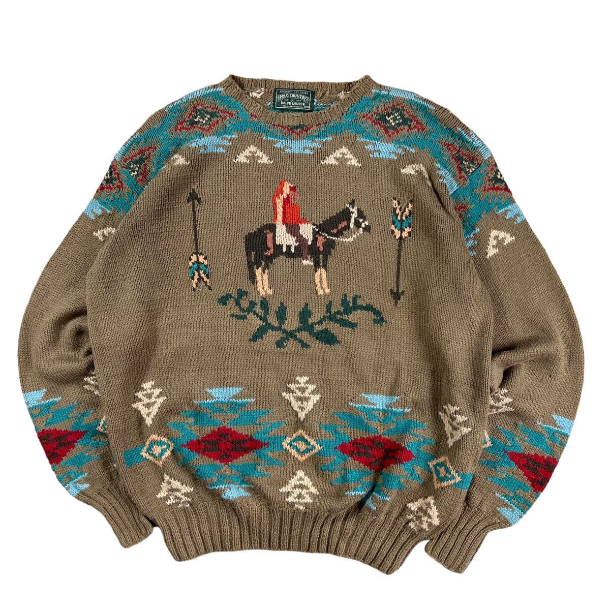 image of Polo Ralph Lauren x Ralph Lauren Polo Country Ralph Laurent Handknit Native Horse 90's in Brown (Si