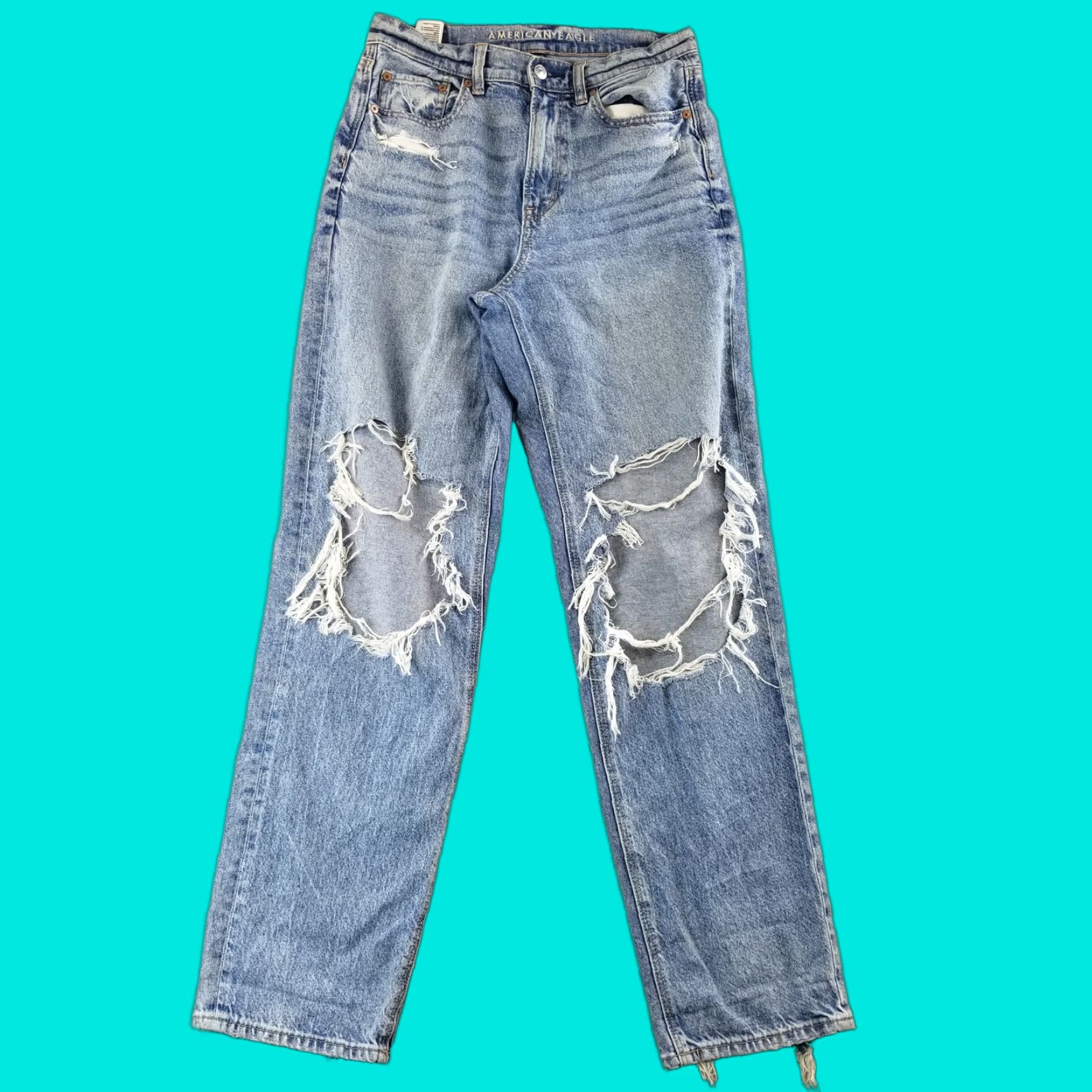 VINTAGE American Eagle Jeans Women's Sz 4 Highest Rise Baggy Straight Mid Wash Normcore