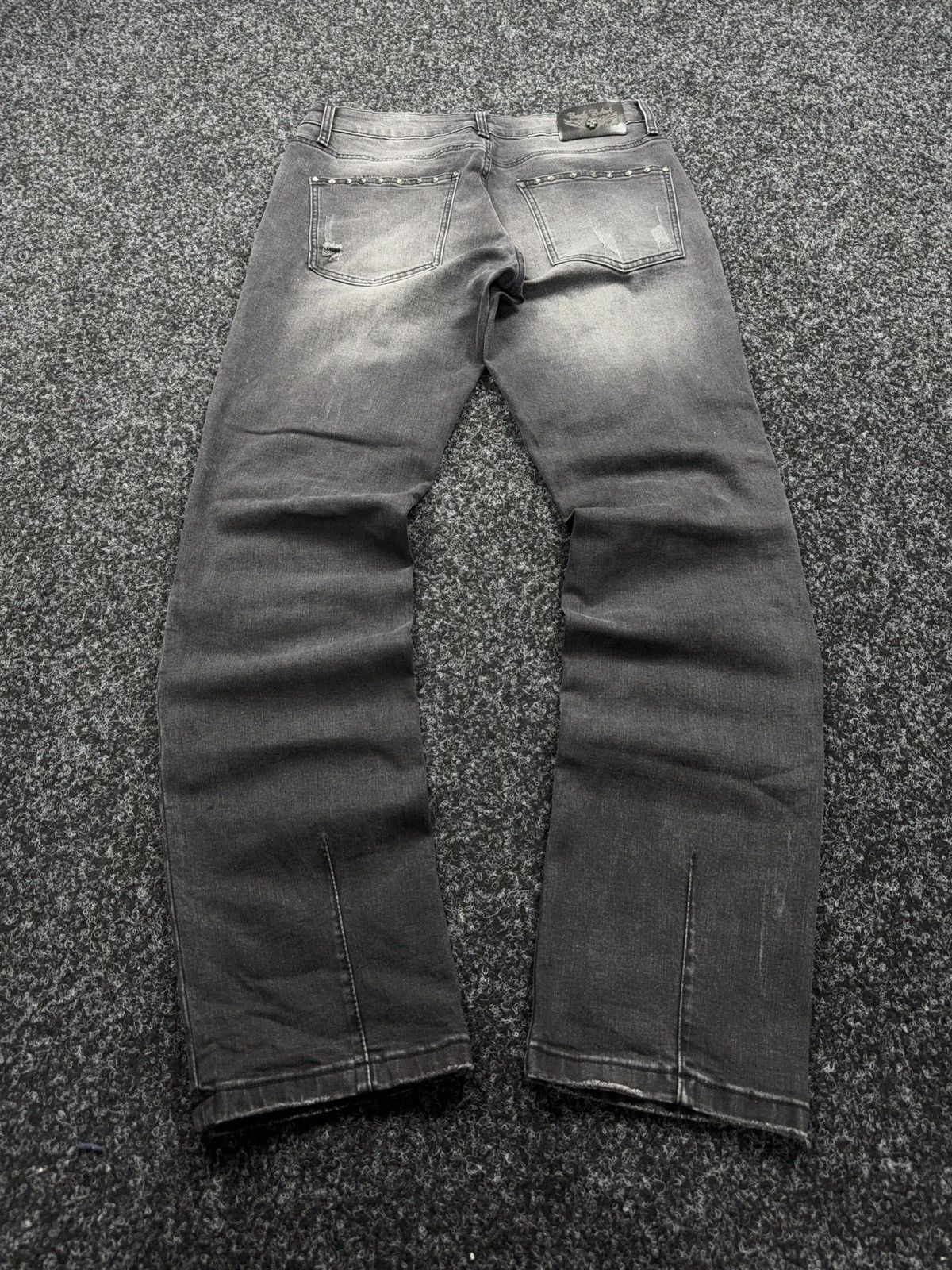 Le Grande Bleu (L.G.B.) Opium 00s Punk Rock Rebel Distressed Studded Biker Jeans Size US 31 - 11 Thumbnail