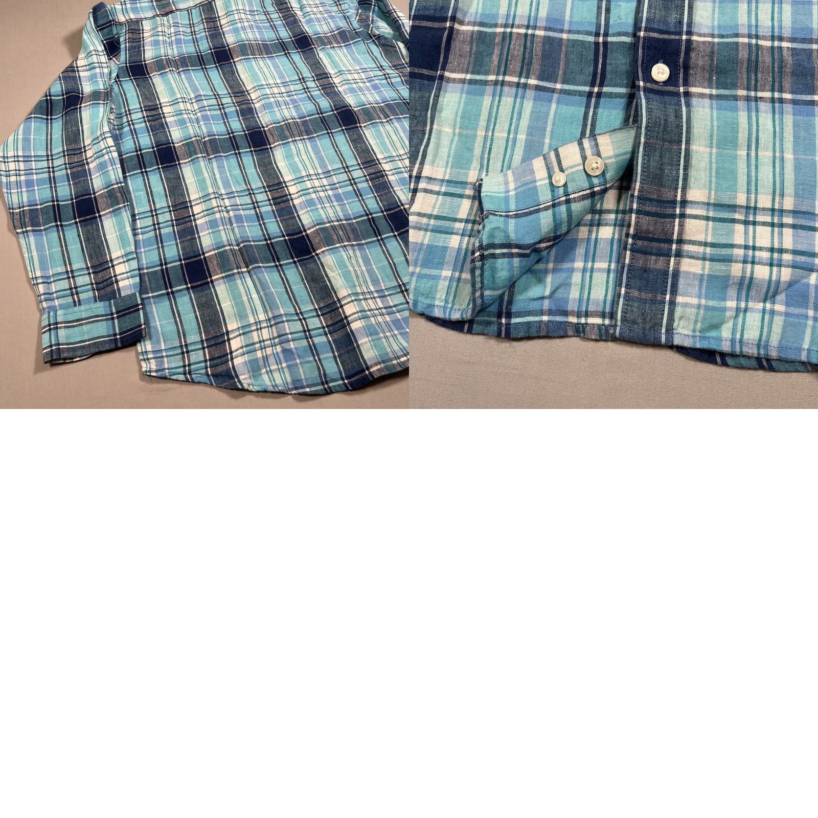 Altea LL Bean Men's L Slightly Fitted Linen Plaid Button Up Shirt Blue Teal Size US L / EU 52-54 / 3 - 8 Thumbnail