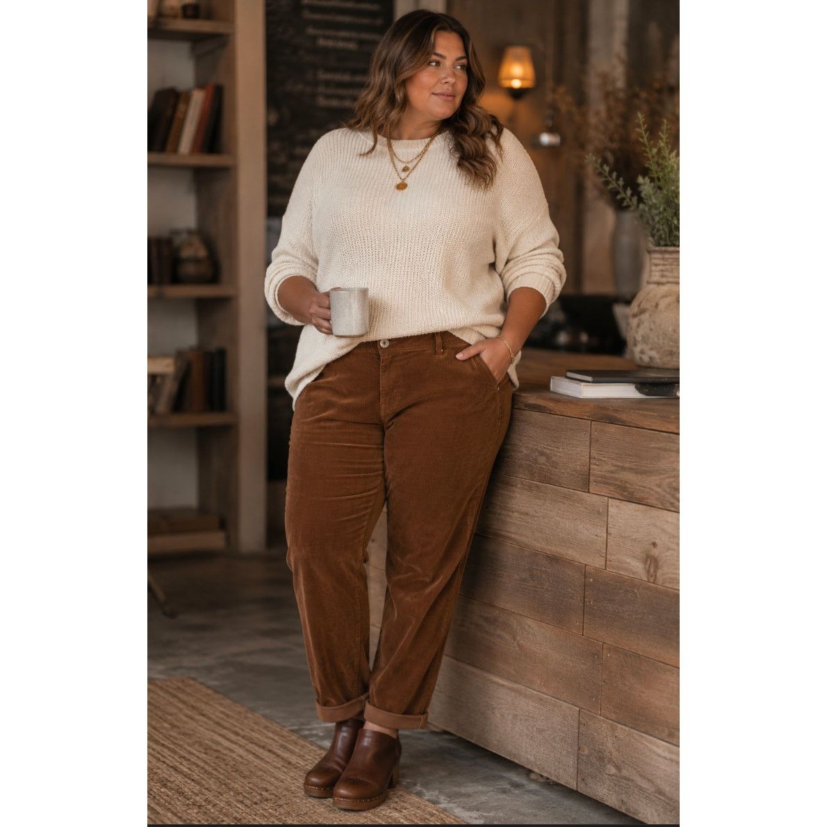 J. Jill J Jill Chocolate Brown Corduroy Pants Sz 18 Cuffed Hem Size 40" / US 18 - 1 Thumbnail