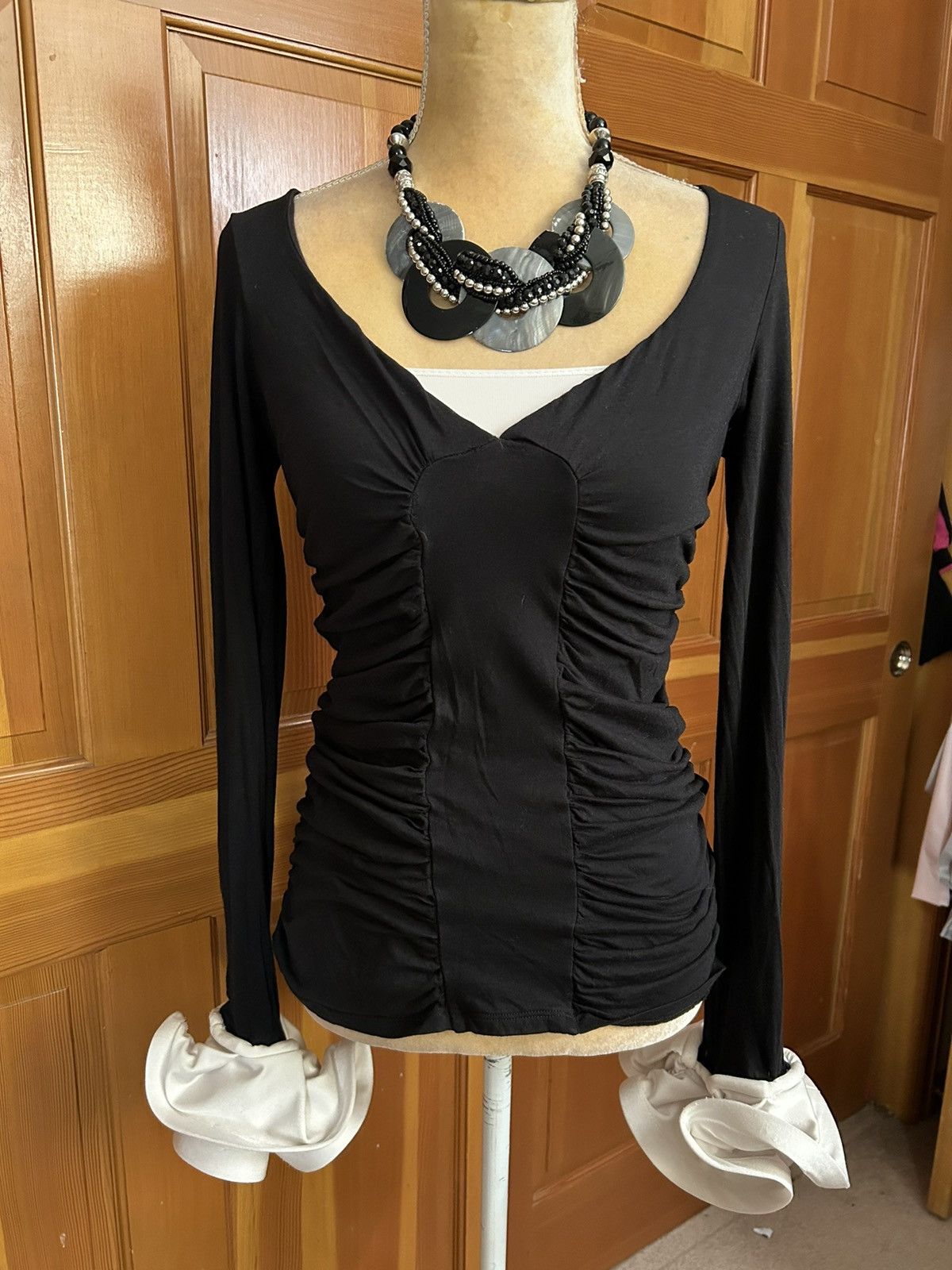 Designer × Vintage Preowned Elevated Two-Tone Bell Cuff -Sleeve Top Size S / US 4 / IT 40 - 18 Thumbnail