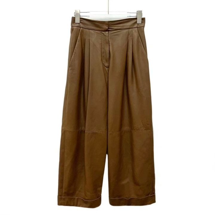 Brunello Cucinelli Brunello Cucinelli Brown Wide-Leg Leather Pants Size 38" / US 16 / IT 52 - 1 Thumbnail