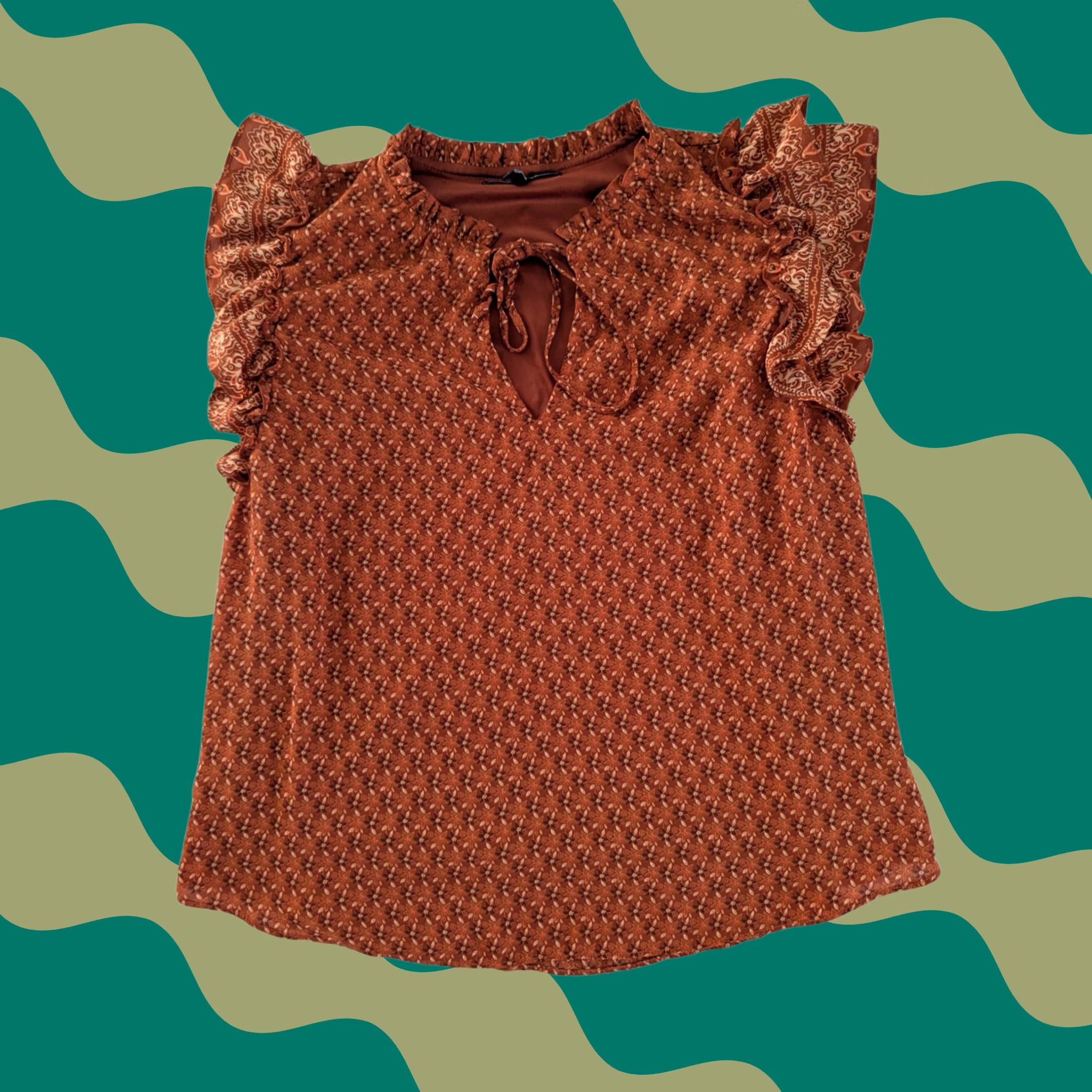 Bcbgmaxazria BCBGMAXAZRIA Blouse Short Sleeve Woman size M Orange Ruffle Peasant Paris Burnt Orange Size M / US 6-8 / IT 42-44 - 1 Thumbnail