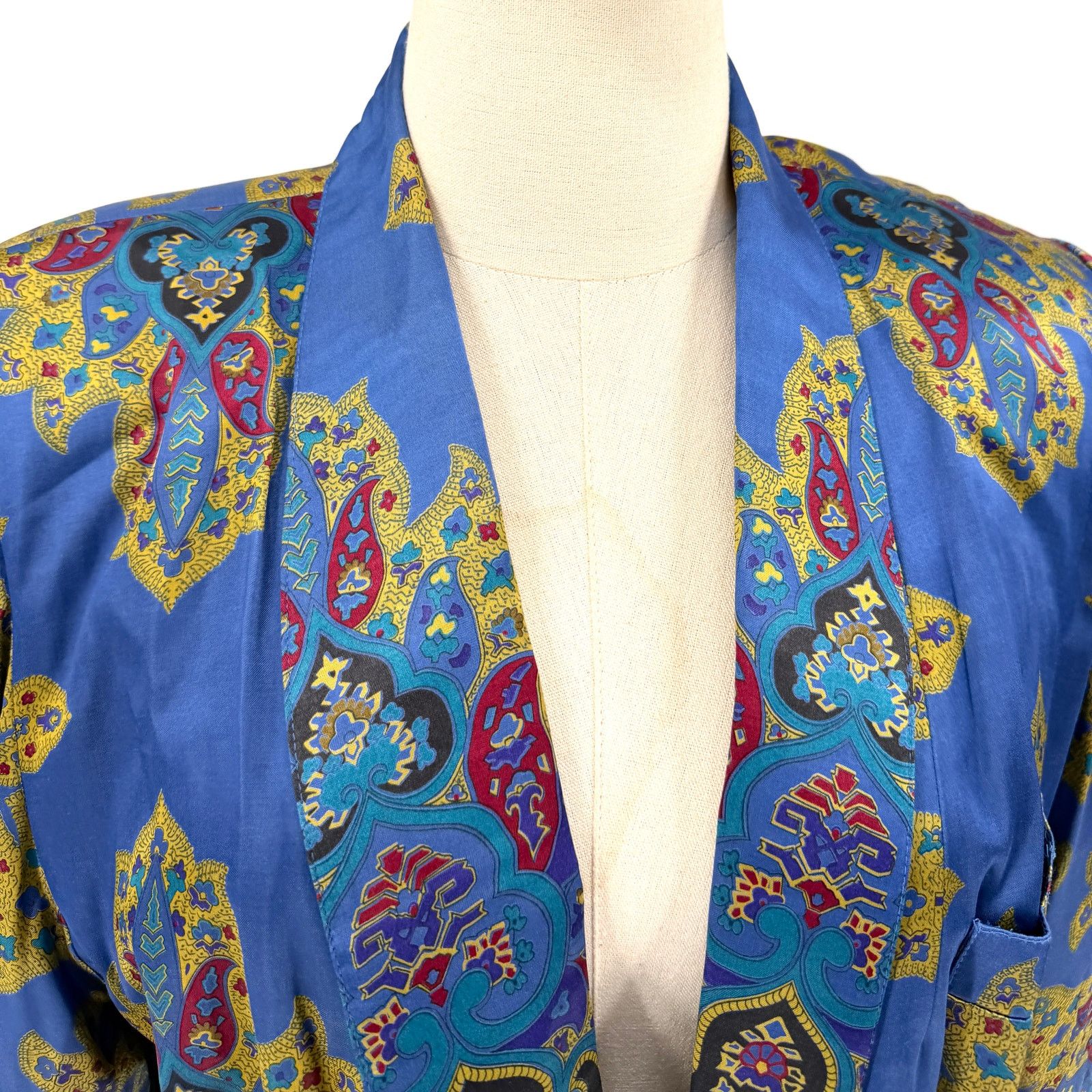 Liz Claiborne Vintage 80s Blue Purple Satin Smoking Jacket Blazer Size XL / US 12-14 / IT 48-50 - 2 Thumbnail