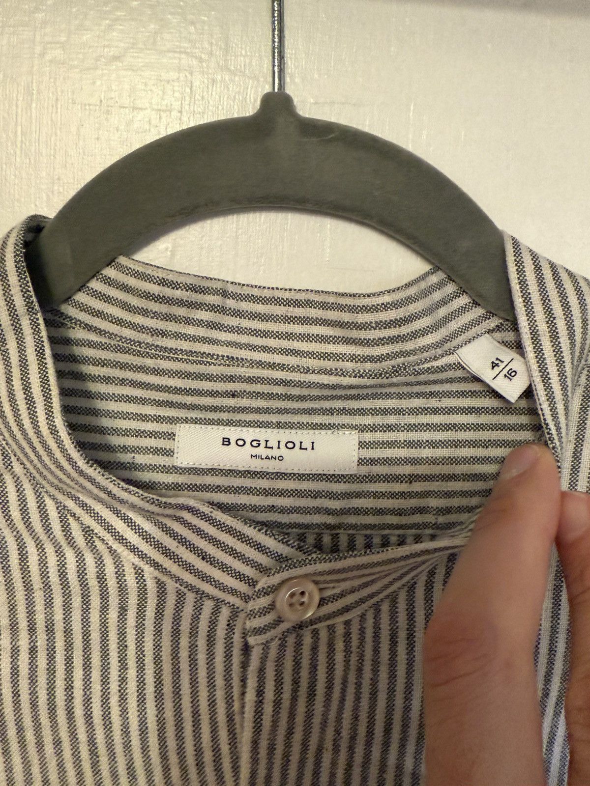 Boglioli Gray-blue ribbon collar shirt Size US M / EU 48-50 / 2 - 2 Thumbnail