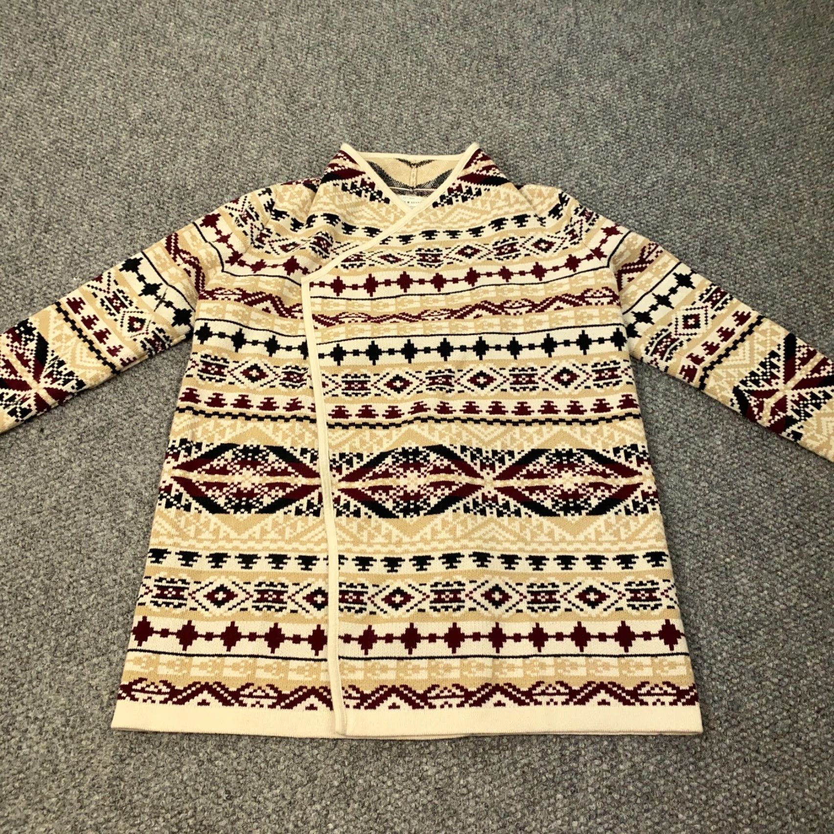 Lucky Brand Lucky Brand Aztec Cardigan Sweater Womens Medium Beige Open Front Geometric Western Size M / US 6-8 / IT 42-44 - 2 Thumbnail