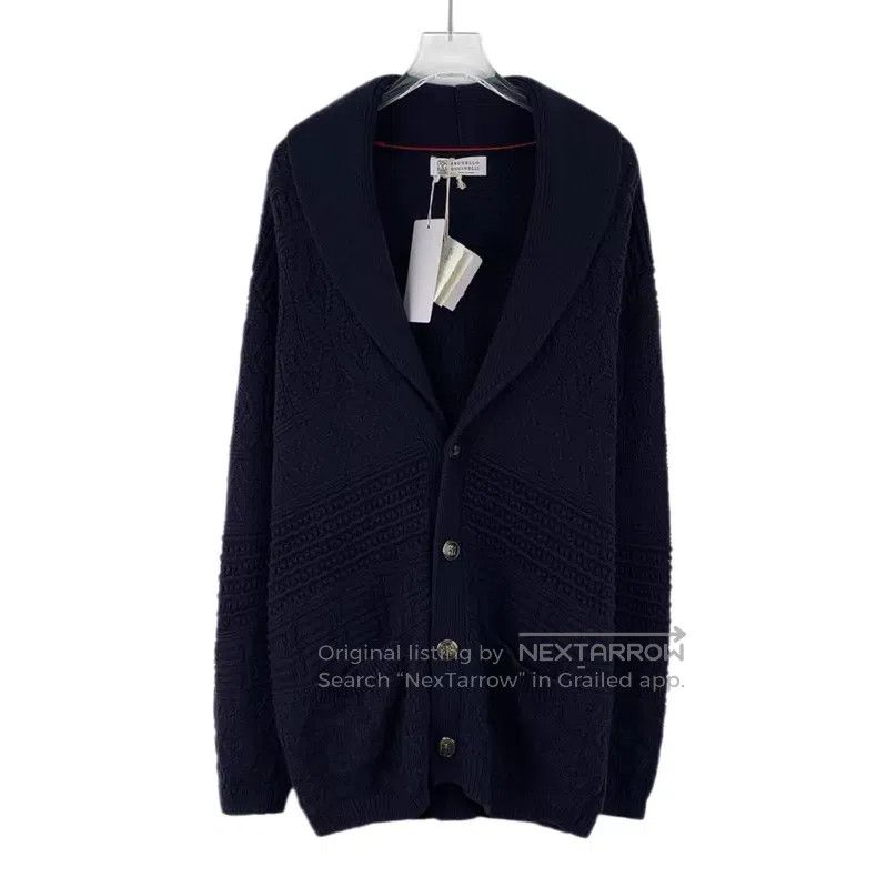 Brunello Cucinelli Brunello Cucinelli Dark blue jacquard cotton collar single Size US L / EU 52-54 / 3 - 1 Thumbnail
