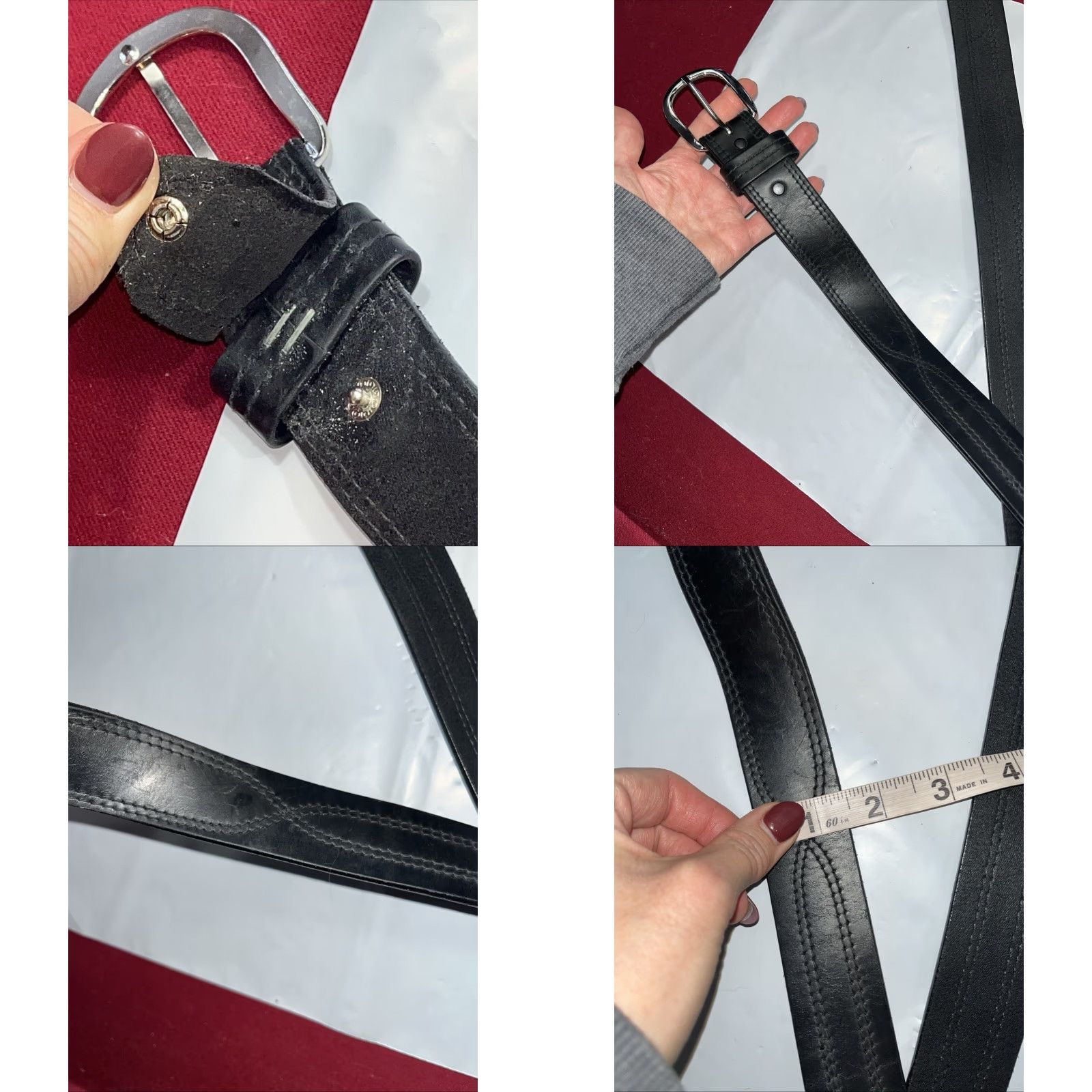Vintage Leegin BLACK Leather BELT brass Silver Buckle Handcrafted in USA Size 50 Fits 46-53” Men Size ONE SIZE - 8 Thumbnail