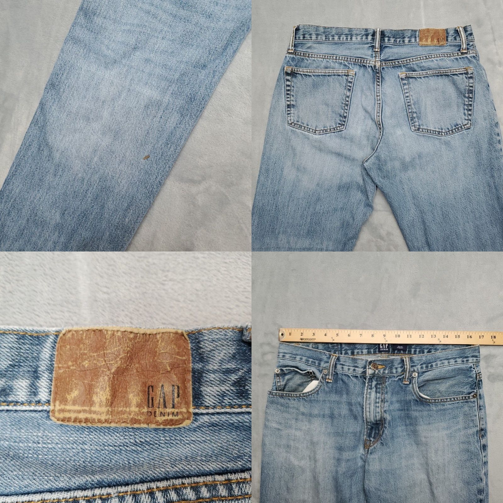 Gap Gap Jeans Mens 33x34 Blue Denim 100% Cotton Straight Leg Medium Wash Classics Jeans Mens 90s USA American Belt Loops 5-Pocket Zip Bags Womens? Size US 33 - 9 Thumbnail