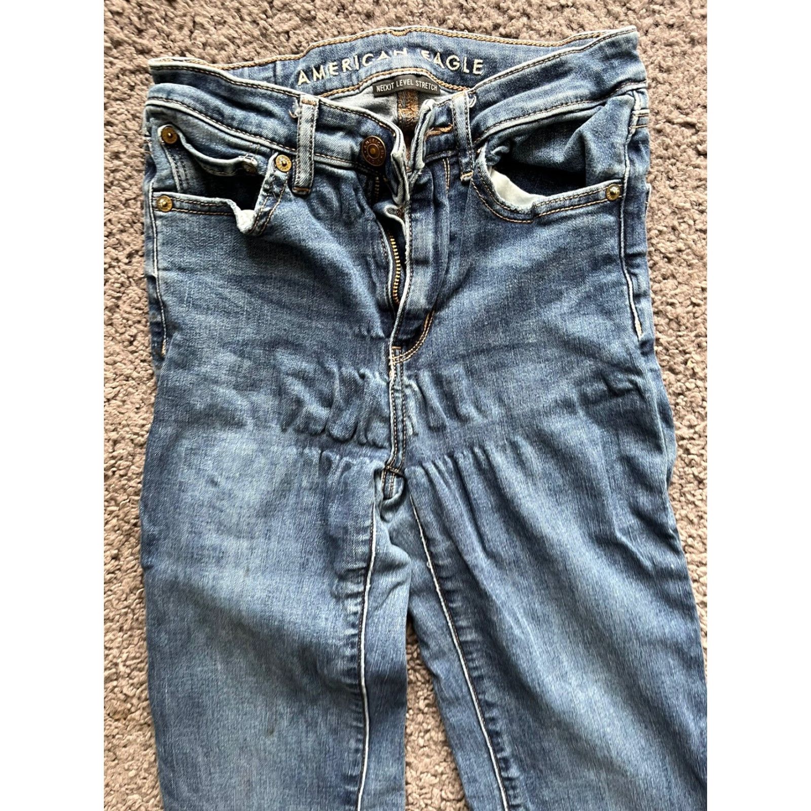American Eagle Outfitters VINTAGE American Eagle Outfitters Jeans Flared 2 Ladies Blue Distressed 29in Inseam 28in Waist Regular Hi-Rise Size 26" / US 2 / IT 38 - 2 Thumbnail