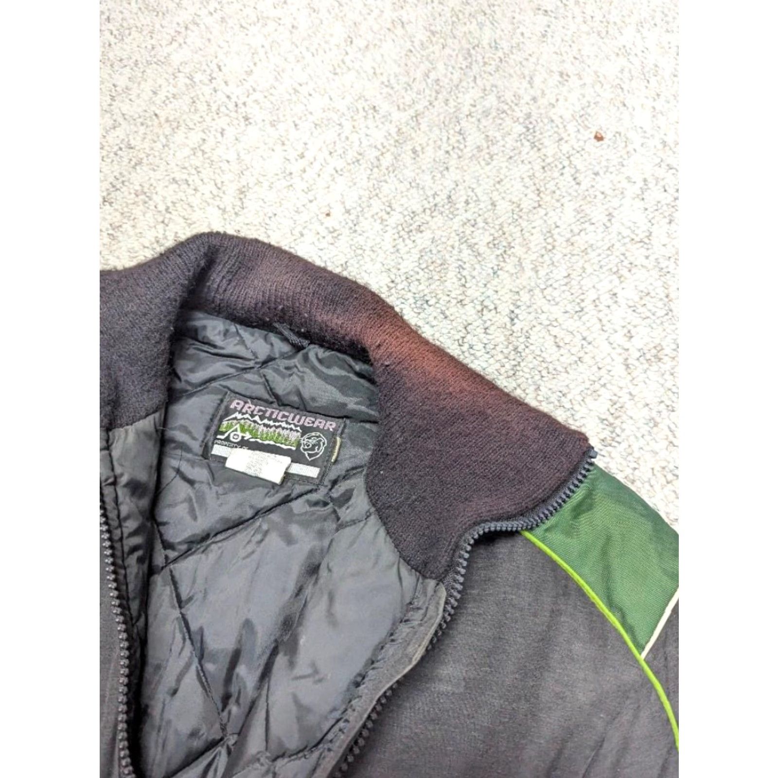 Vintage VINTAGE Arctic Cat Jacket, Bomber, Satin, Poly/Cotton, Insulated, Black Green, XL, Men, 1970s, snowmobile coat Size US XL / EU 56 / 4 - 6 Thumbnail