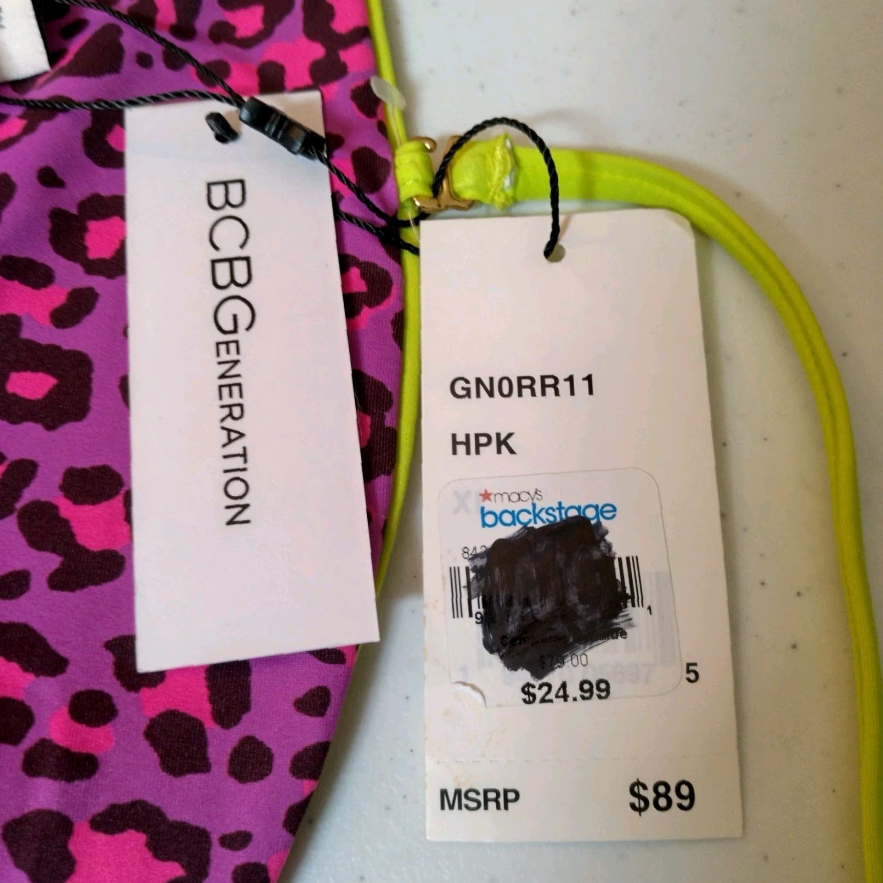BCBGeneration BCBGeneration Bandeau Bathing Suit XL Purple Pink Animal Print Neon Womens Size XL / US 12-14 / IT 48-50 - 7 Thumbnail