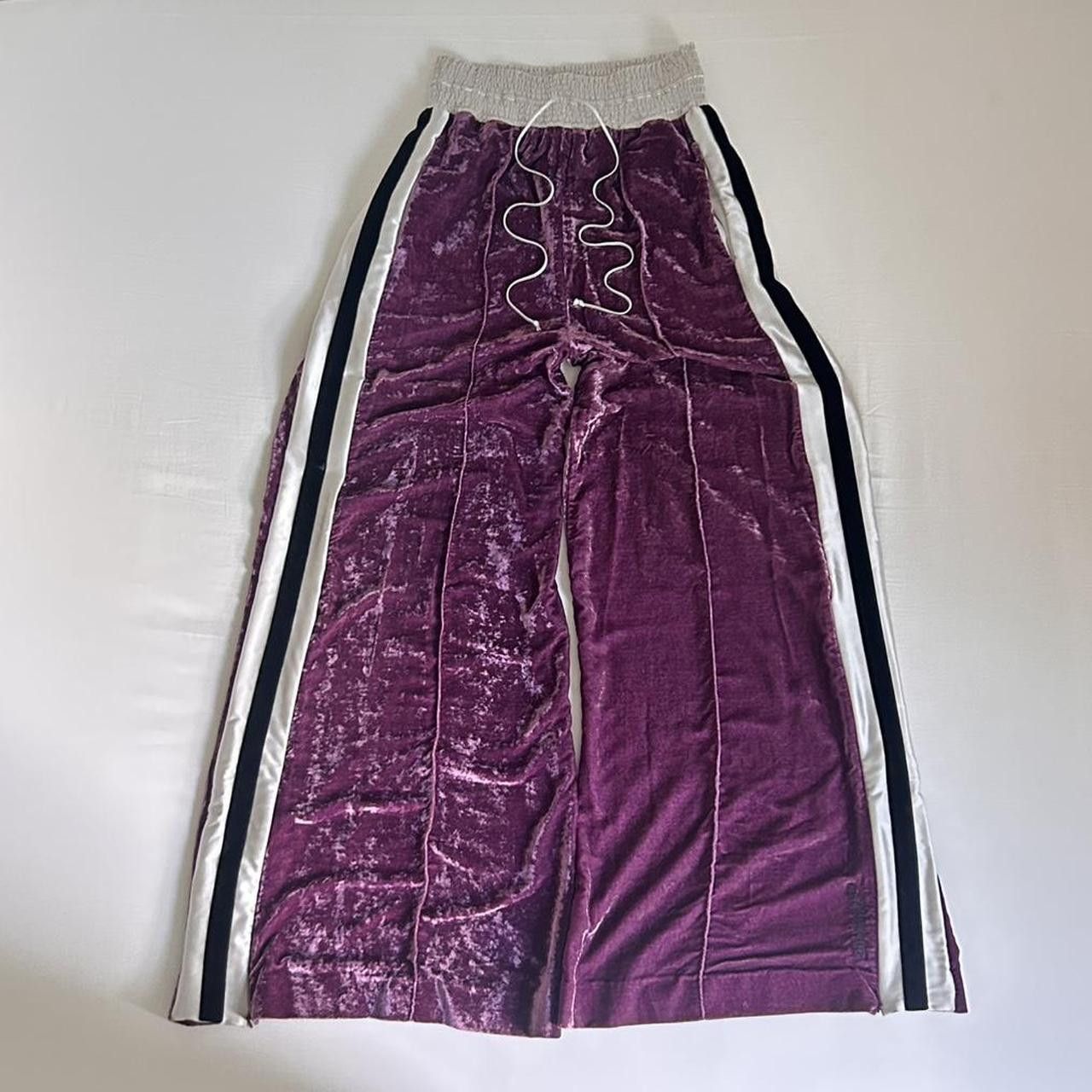 Off-White Off-White Purple Crushed Velvet Wide Leg Track Pants Size US 30 / EU 46 - 1 Thumbnail