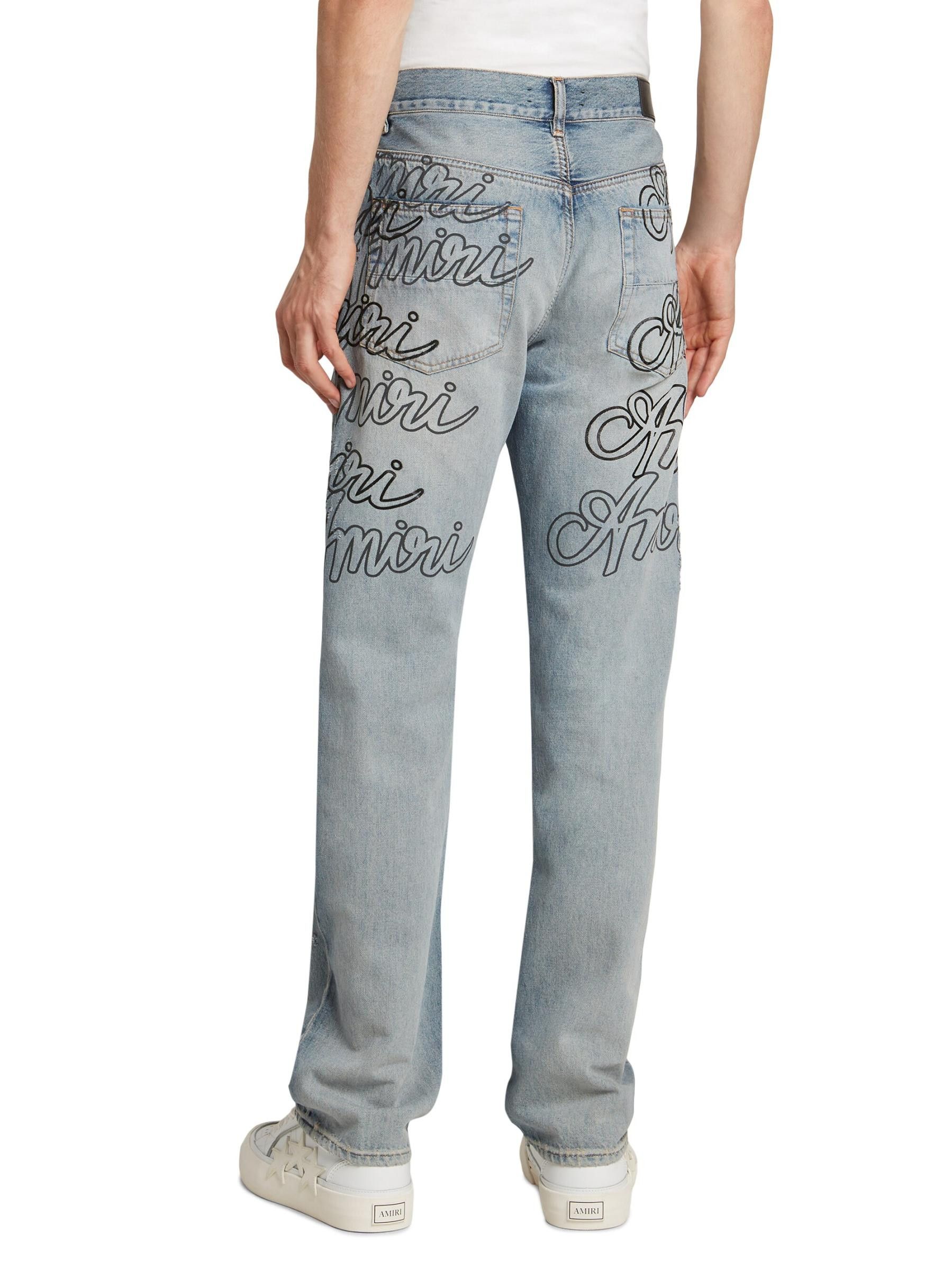 Amiri os11x0625 Script Logo Straight-Leg Jeans in Antique Indigo Size US 33 - 4 Thumbnail