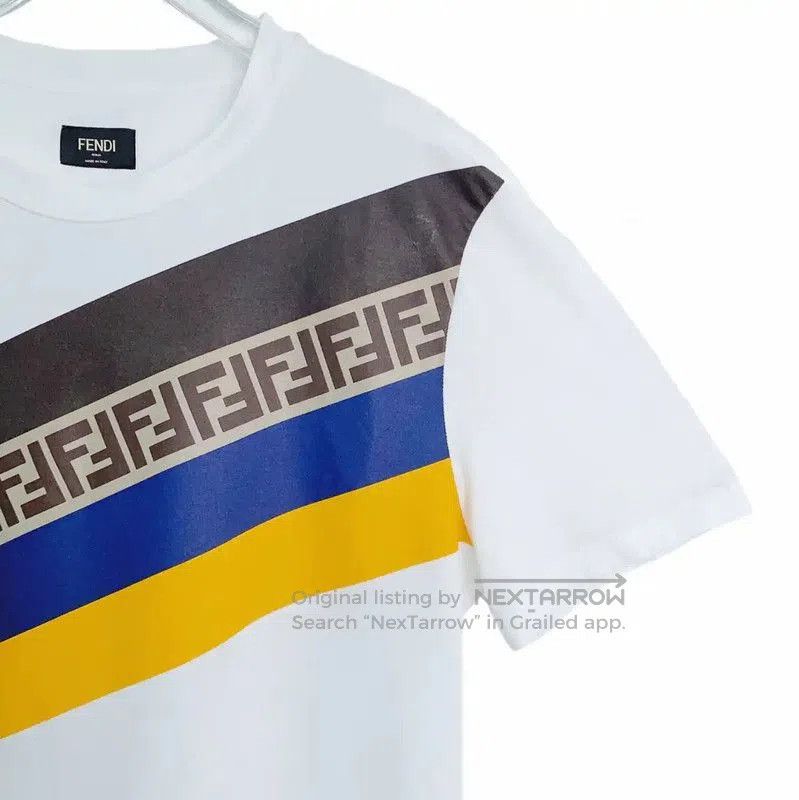 Fendi Fendi White Cotton T-Shirt with Colorful Stripe . Size L / US 10 / IT 46 - 4 Thumbnail