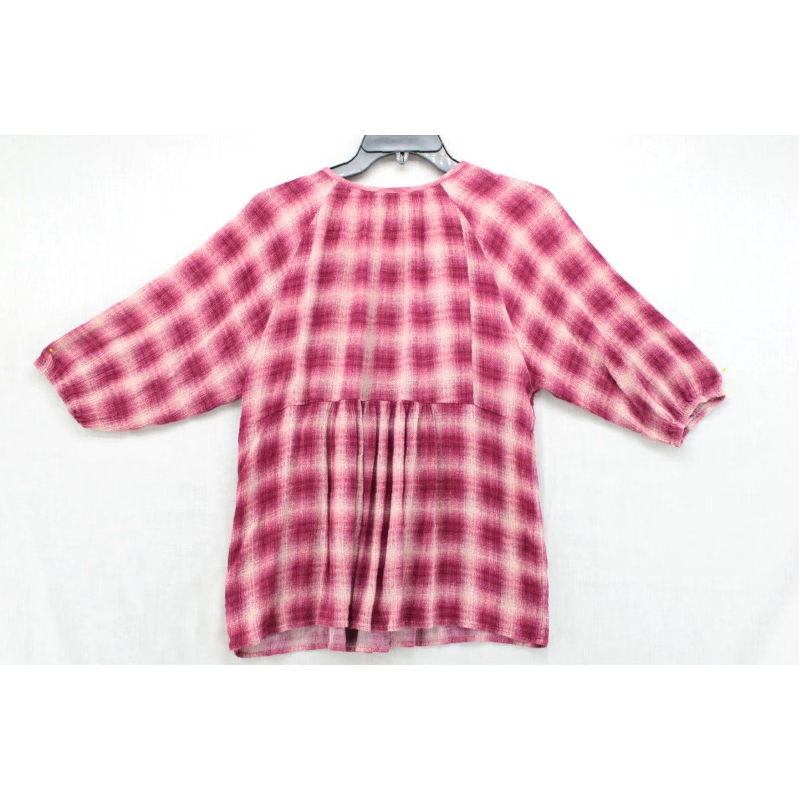 Vintage Maeve Anthropologie Top Women's Medium Pink Plaid Button-Up Boho Balloon Sleeve Shirt Size M / US 6-8 / IT 42-44 - 4 Thumbnail