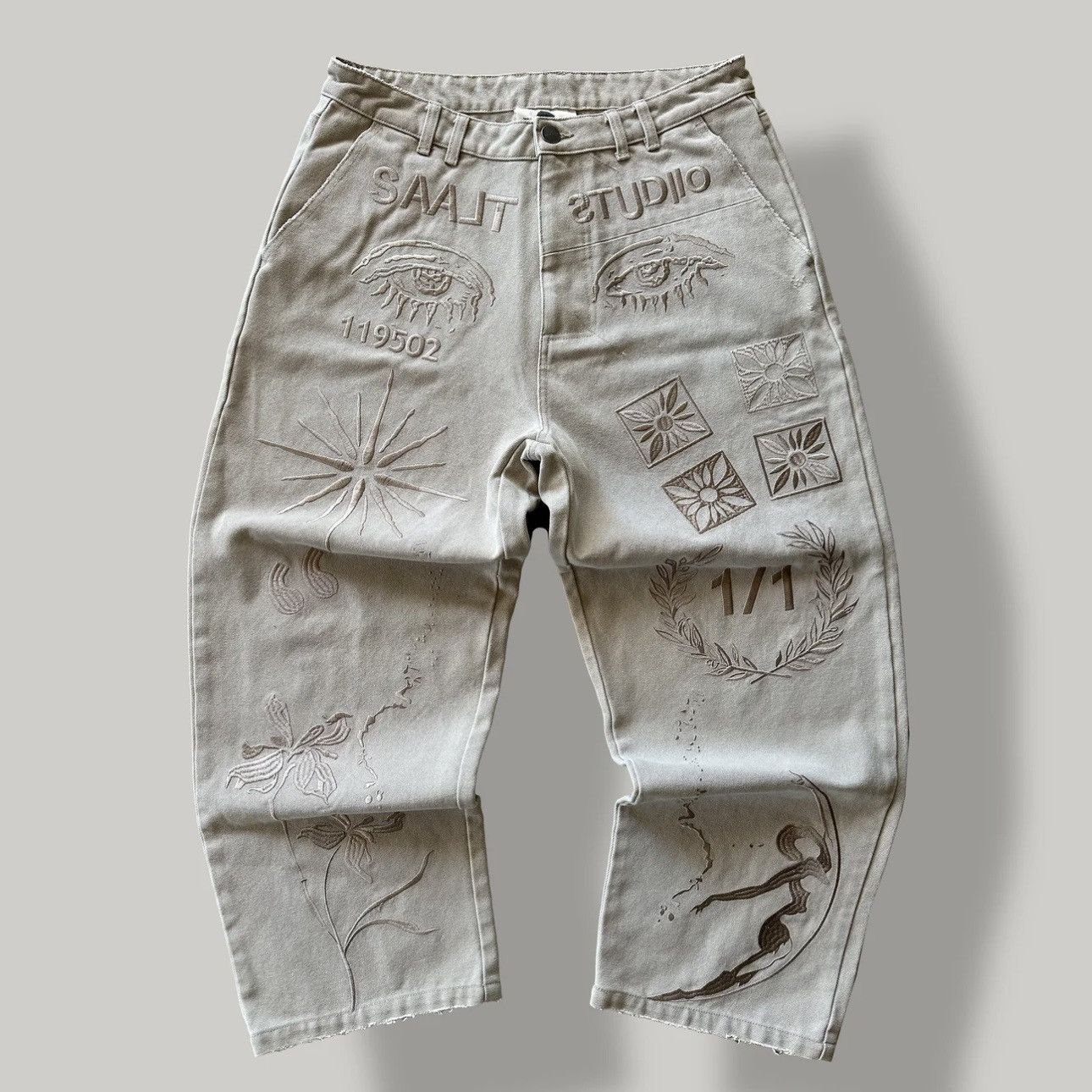 Saalt Studio Saalt Studio Cream Ornate Work Pants XL Size US 34 / EU 50 - 1 Thumbnail