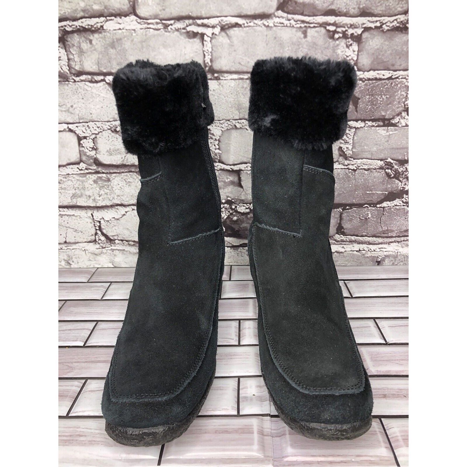 Other Aquatherm by Santana Canada Tati Black Suede Fur Winter Wedg Size US 8 / IT 38 - 17 Thumbnail