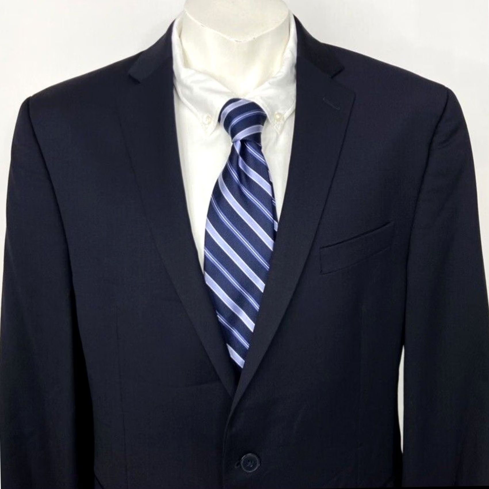 Calvin Klein Calvin Klein Blazer Suit Coat Jacket Blue Long 44L Wool Two-Button Notch Lapel Men's Jacket Size 44R - 2 Thumbnail