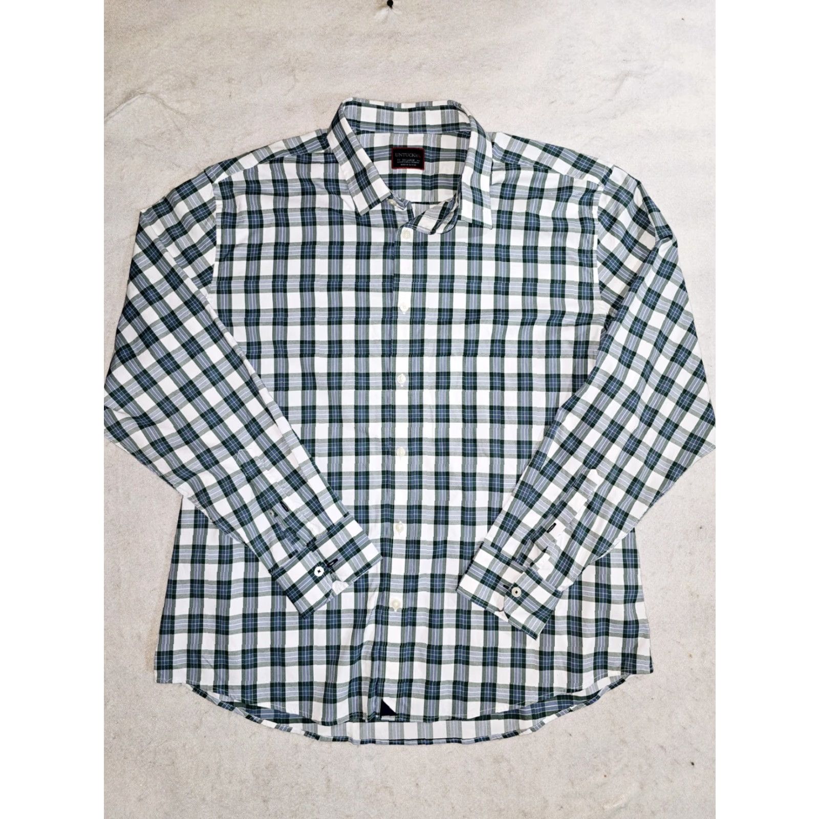 UNTUCKit UNTUCKit Signature Check Long Sleeve Stretch Button-Up Dress Shirt Mens 2XL Green/White Size 48R - 2 Thumbnail