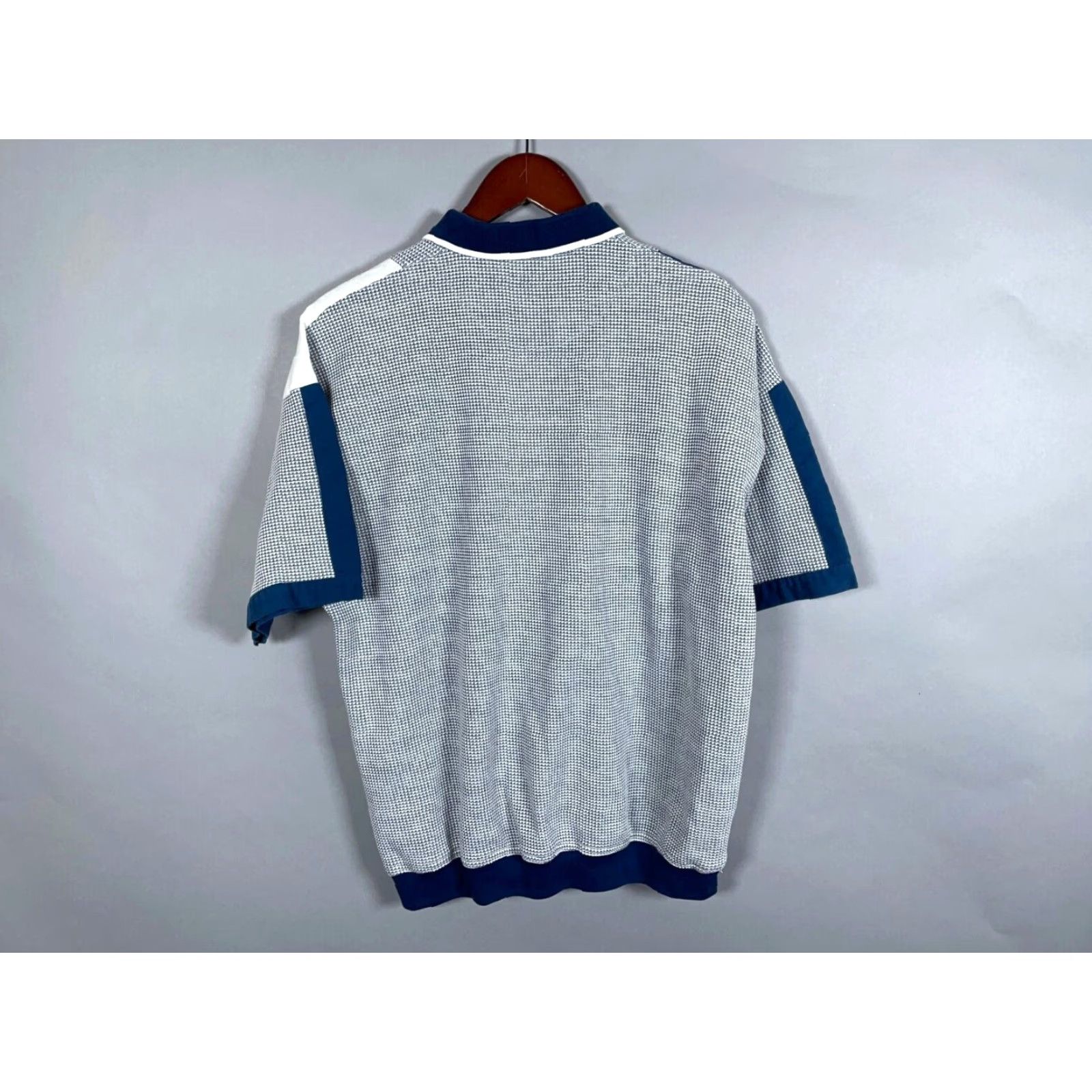 Vintage VTG 80s Hukapoo Textured Paneled Polo Shirt Adult Large Blue White Retro Woven Size US L / EU 52-54 / 3 - 3 Thumbnail