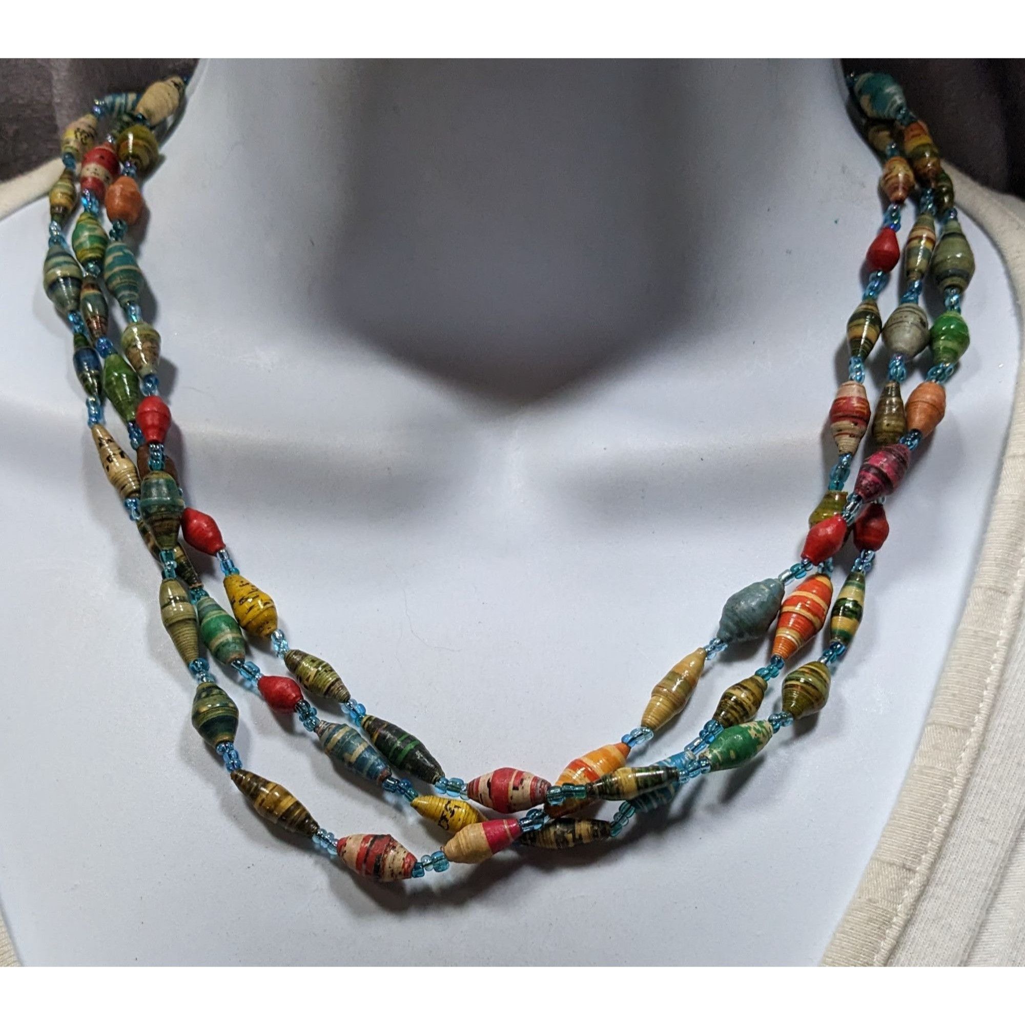 Other Handmade Multicolor Paper Bead Triple Layer Necklace Size ONE SIZE - 4 Thumbnail