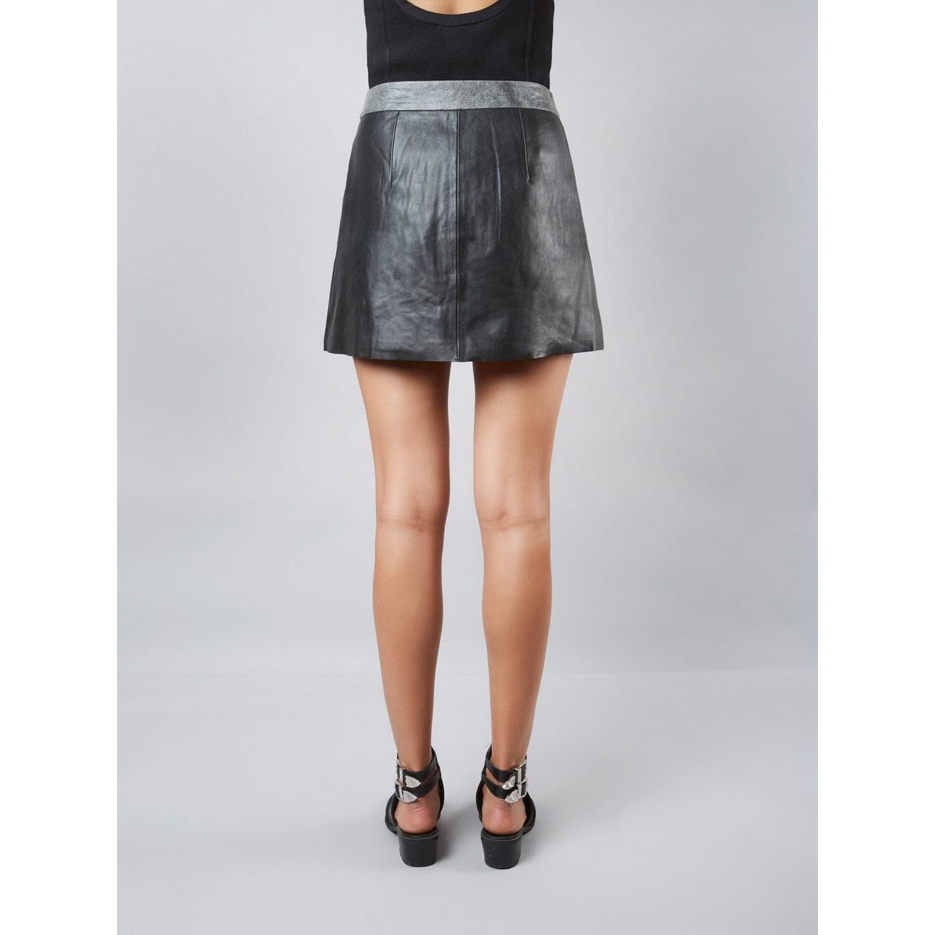 Muubaa Muubaa Impala A-Line Black White Leather Mini Skirt size 6 Size 28" / US 6 / IT 42 - 3 Thumbnail
