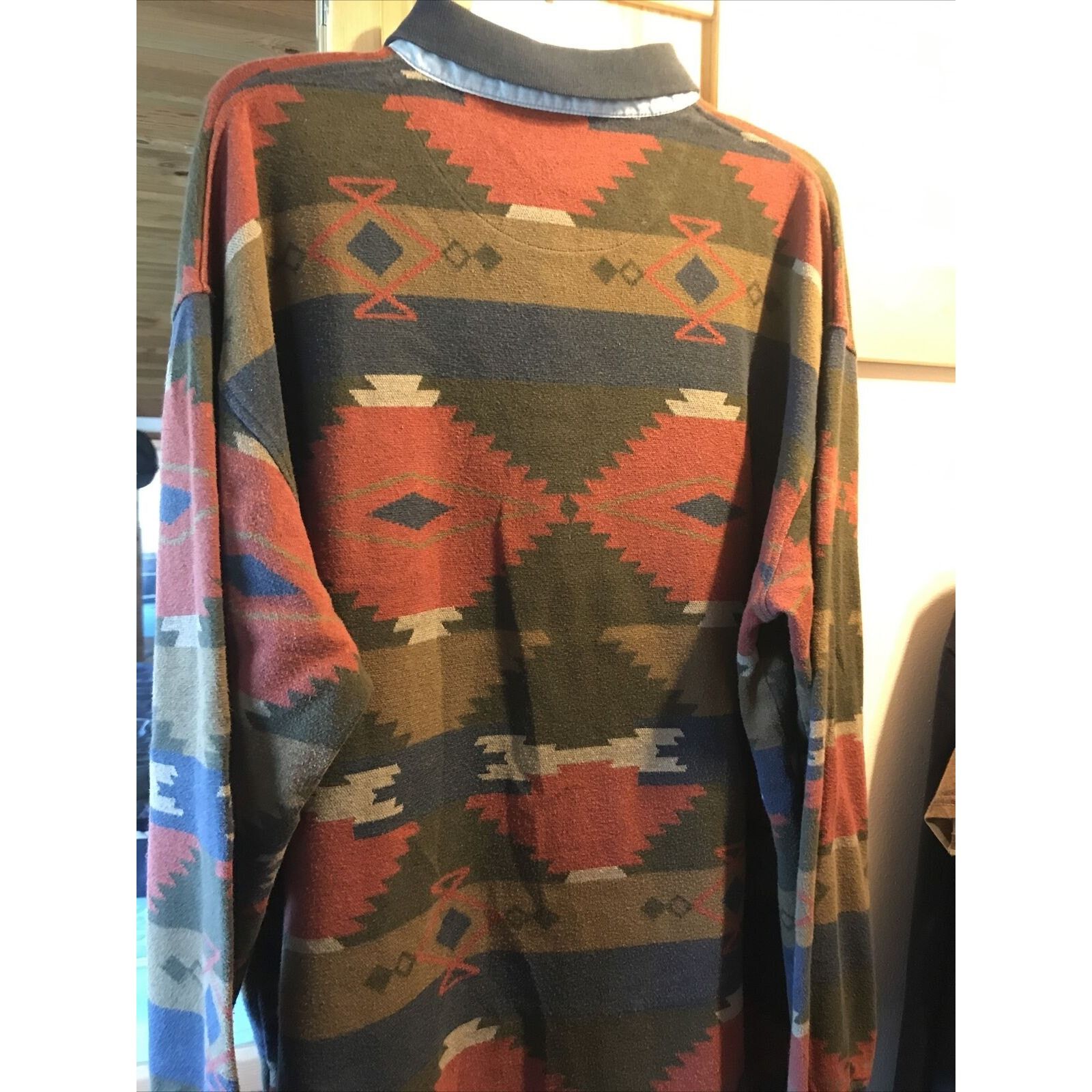 Other Skyr Vintage Mens XL Aztec Tribal Print LS Cotton Polo Shirt Size US XL / EU 56 / 4 - 12 Thumbnail