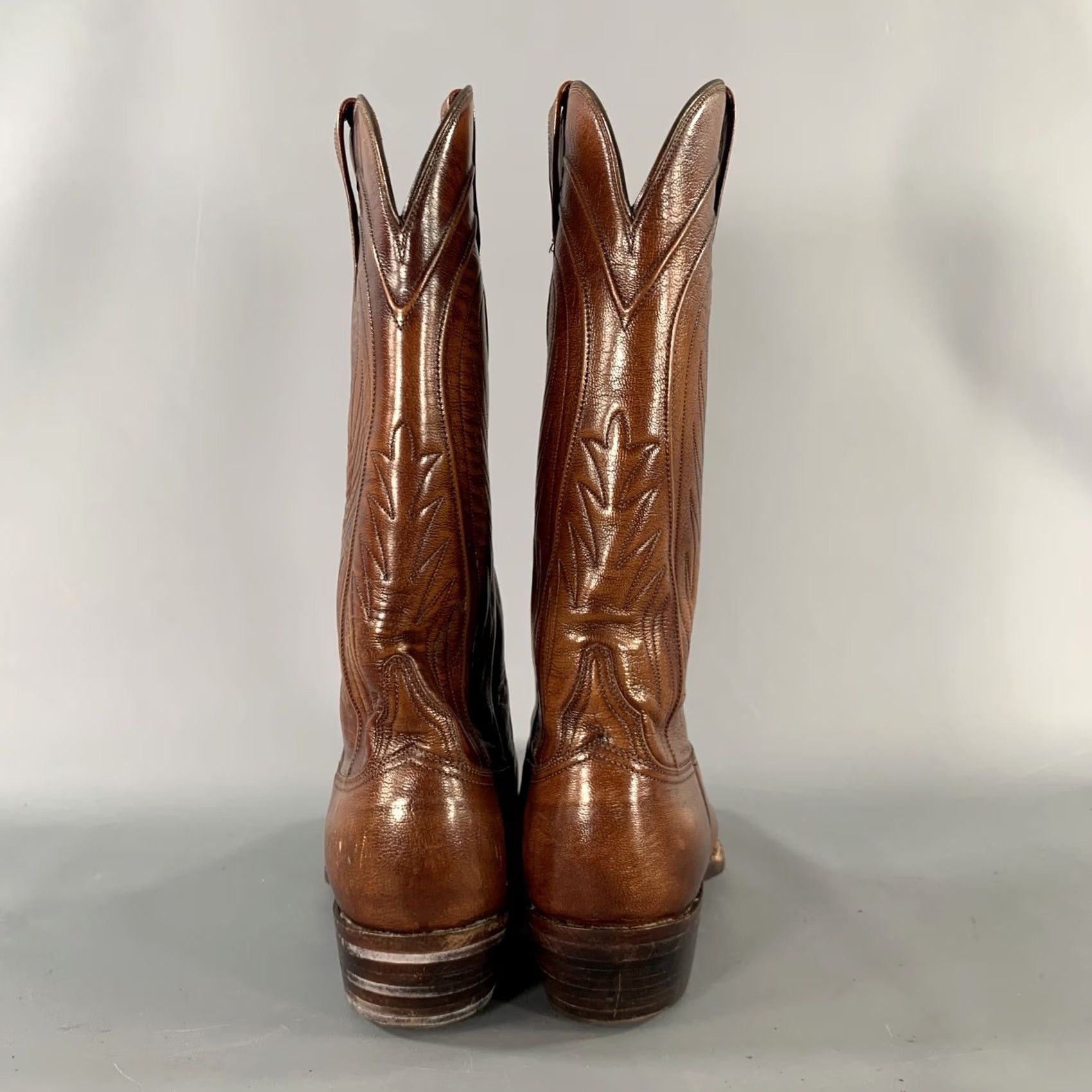 Vintage LUCCHESE Size 9 Brown Leather Pull On Boots Size US 9 / EU 42 - 3 Thumbnail