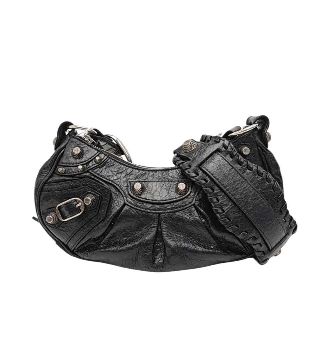 Balenciaga Le Cagole Black Sheepskin Stud Crossbody Bag Shoulder Bag Handbag Sil, Women's