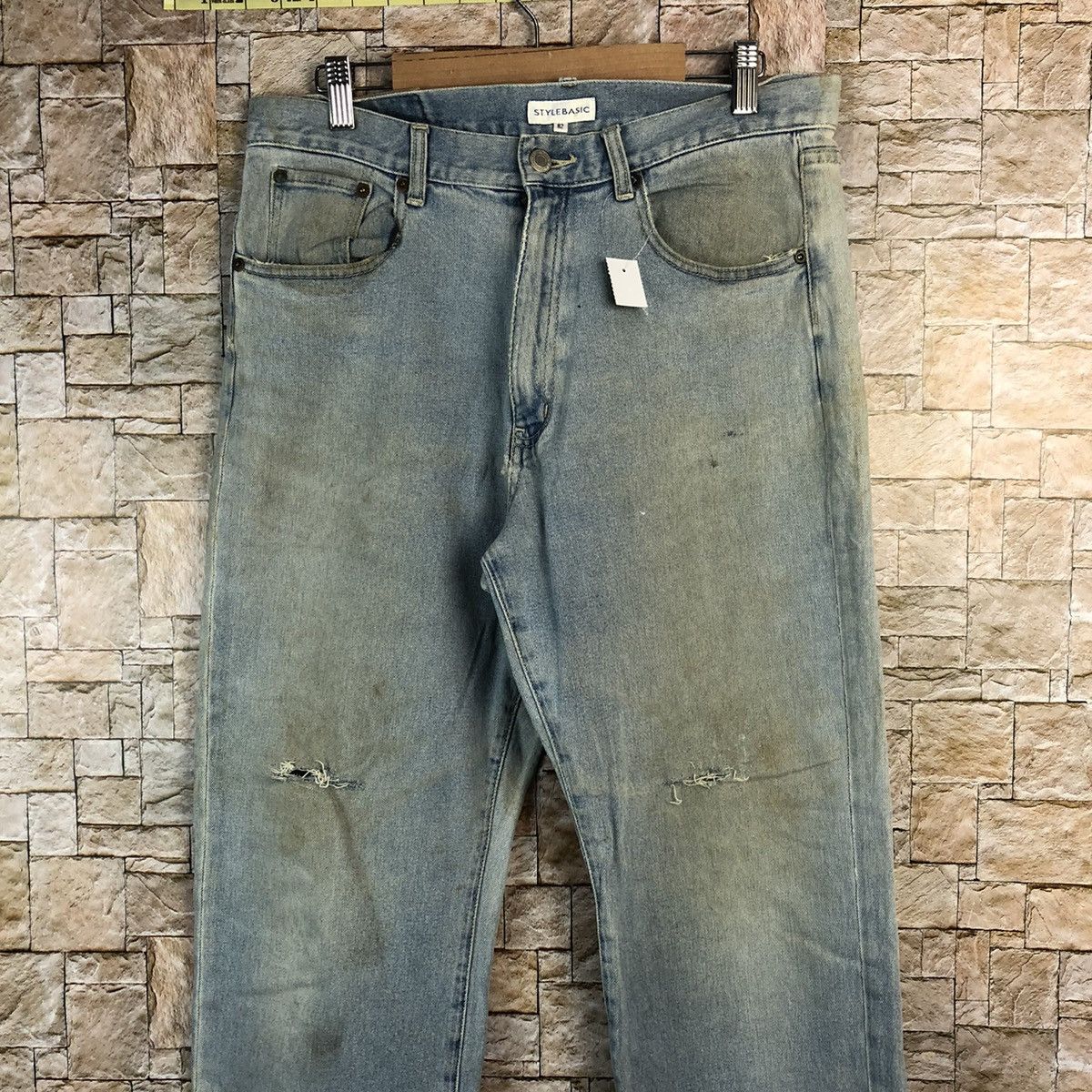 Japanese Brand Style Basic Blue Distressed vintage Denim Pants #A963 Size US 32 / EU 48 - 5 Thumbnail