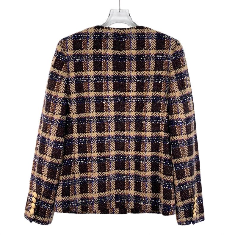Gucci Gucci Dark brown plaid wool round neck single-breasted lon Size XS / US 0-2 / IT 36-38 - 2 Thumbnail