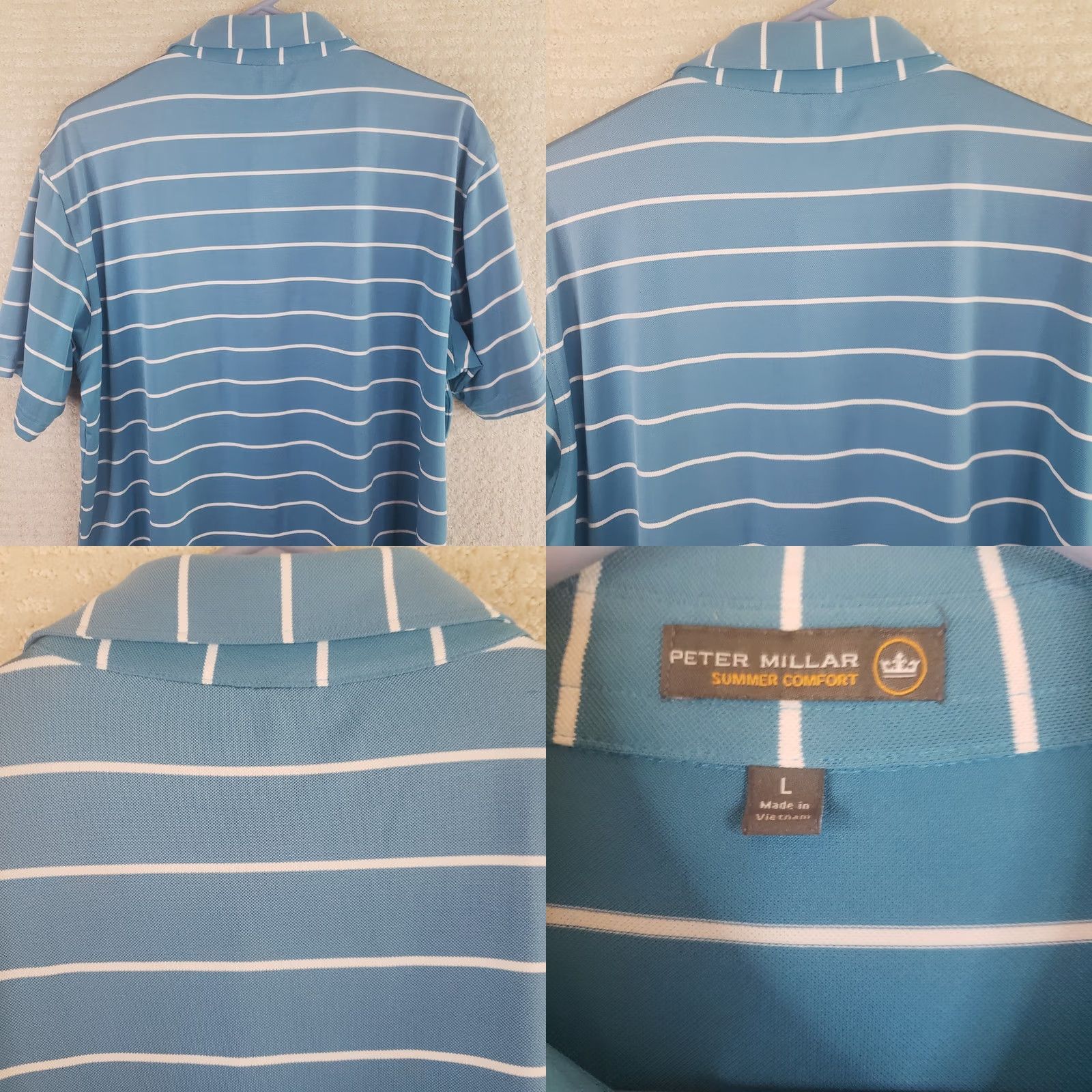 Peter Millar Peter Millar Summer Comfort Polo Shirt Mens L Blue White Striped Button-Up Polo Shirt Golf Style Casual Workwear Size US L / EU 52-54 / 3 - 8 Thumbnail