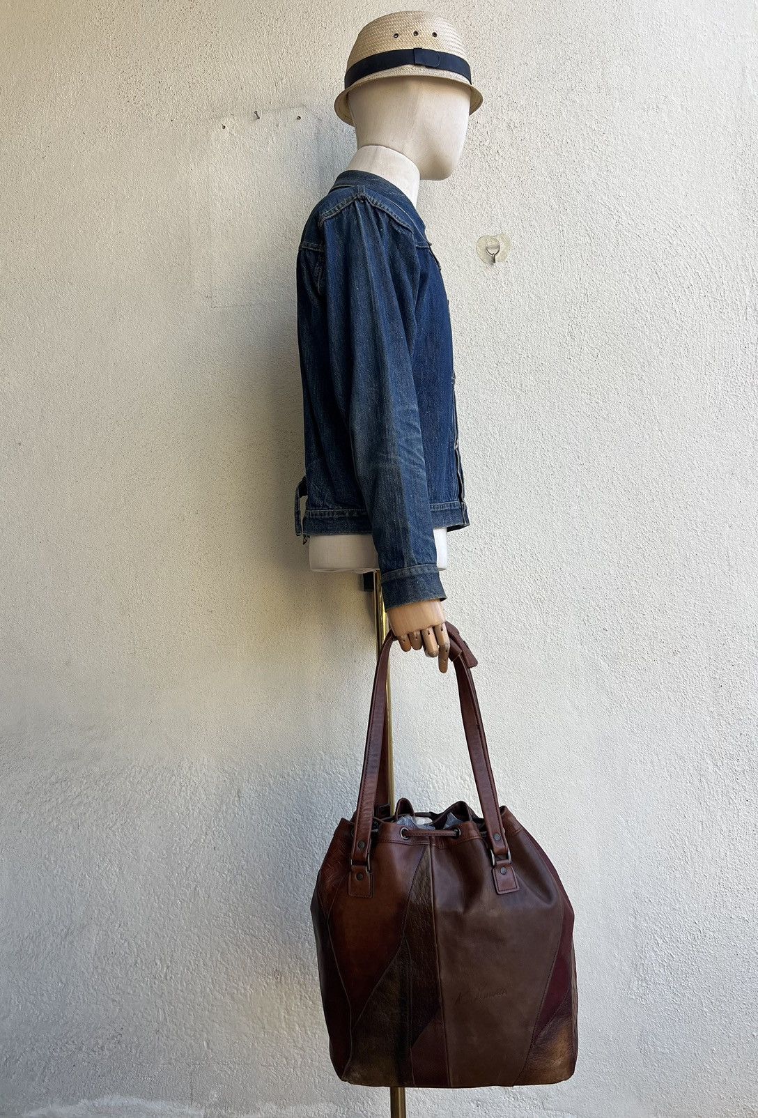 Leather Vintage K. Murata Japan Fade Patina Patchwork Tote Bag Size ONE SIZE - 5 Thumbnail