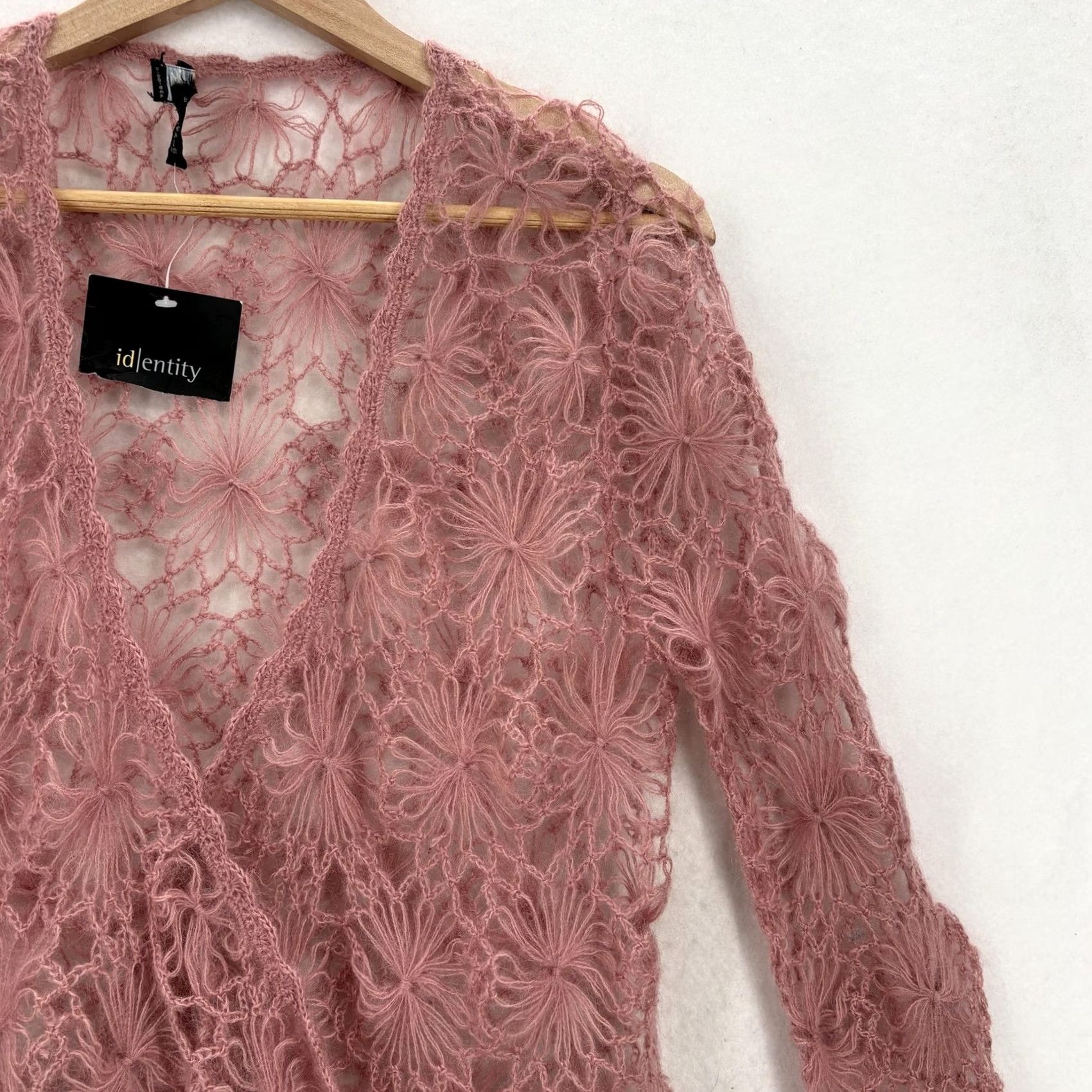 Lord & Taylor LORD & TAYLOR Wrap Sweater Womens L Pink Mohair Crochet Floral NWT Fashion Knit Open-Knit V-Neck Belted Picot NWT Size L / US 10 / IT 46 - 2 Thumbnail