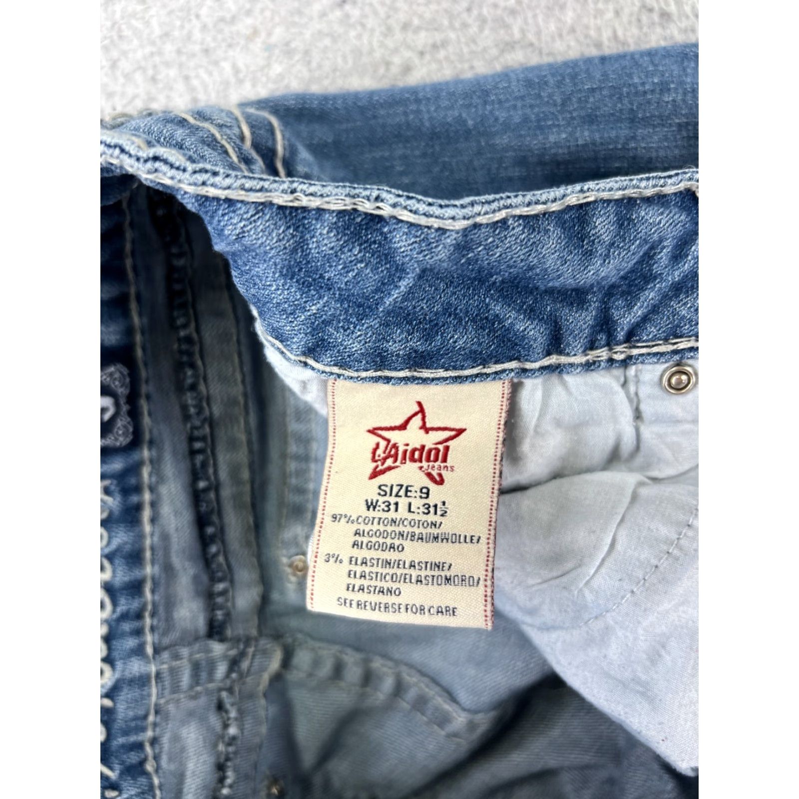 Vintage LA Idol Jeans Women 9 Blue Denim Skinny Embroidered Bling Cotton Blend Pants Set Size 30" / US 8 / IT 44 - 7 Thumbnail